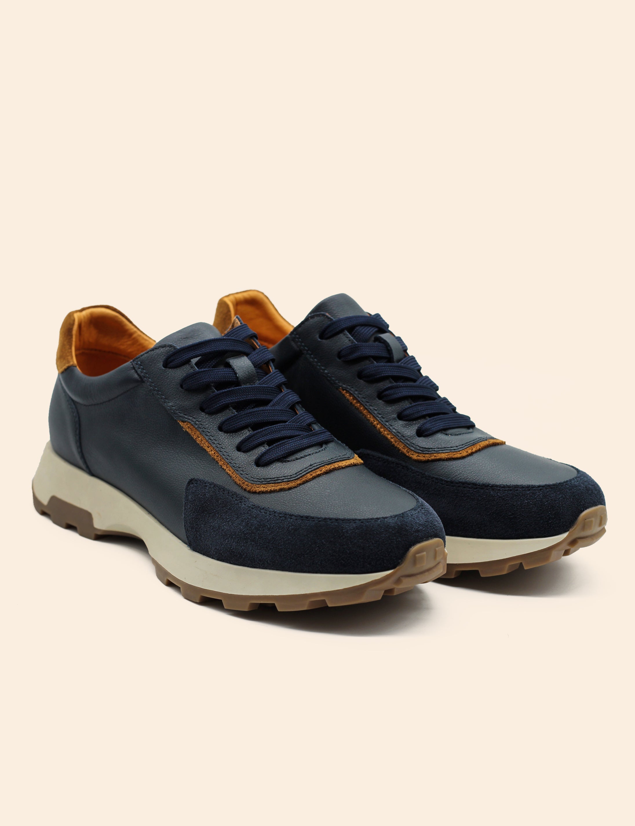 Men’s Navy Real Leather & Suede Trainers