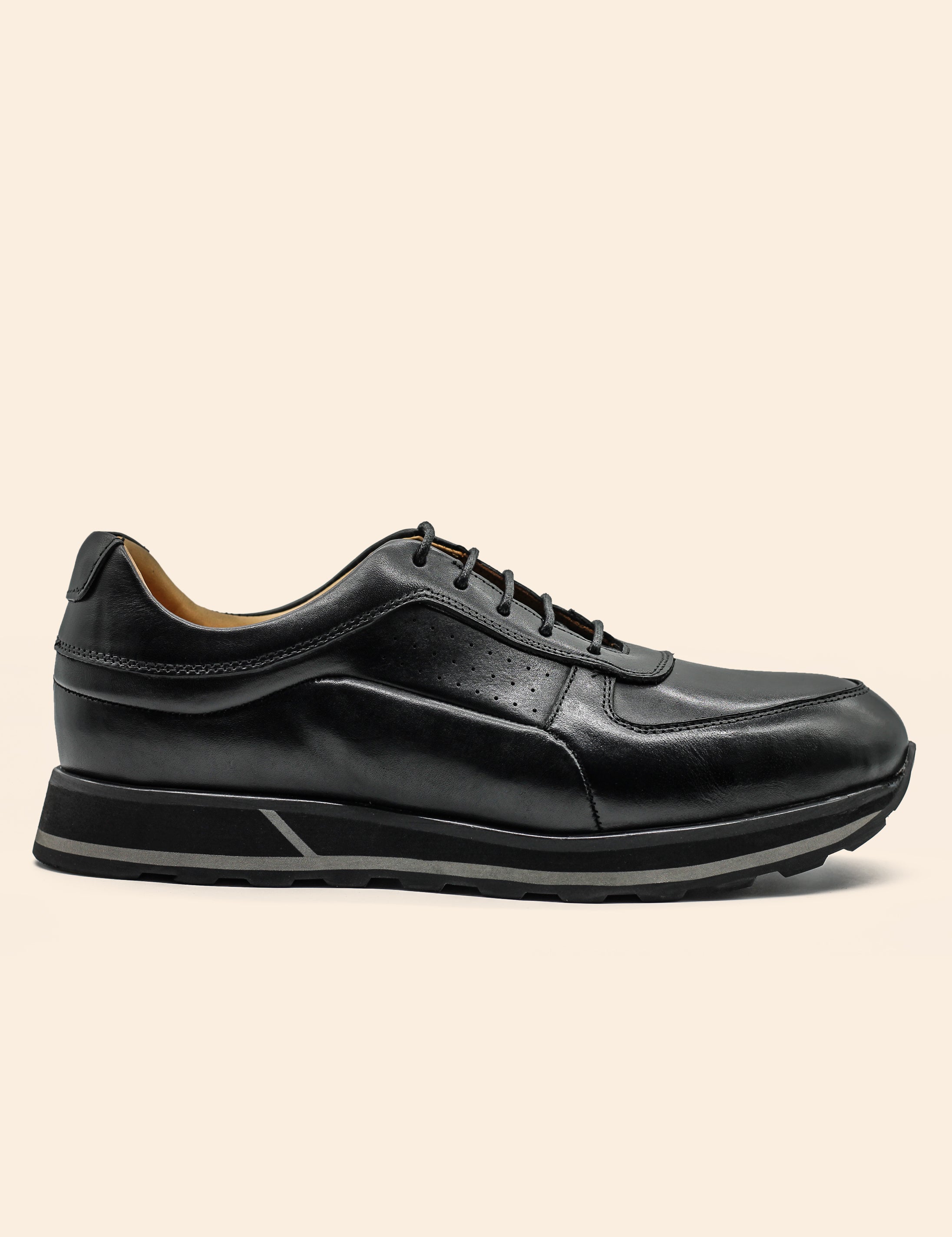 Men’s Black Real Leather Trainers