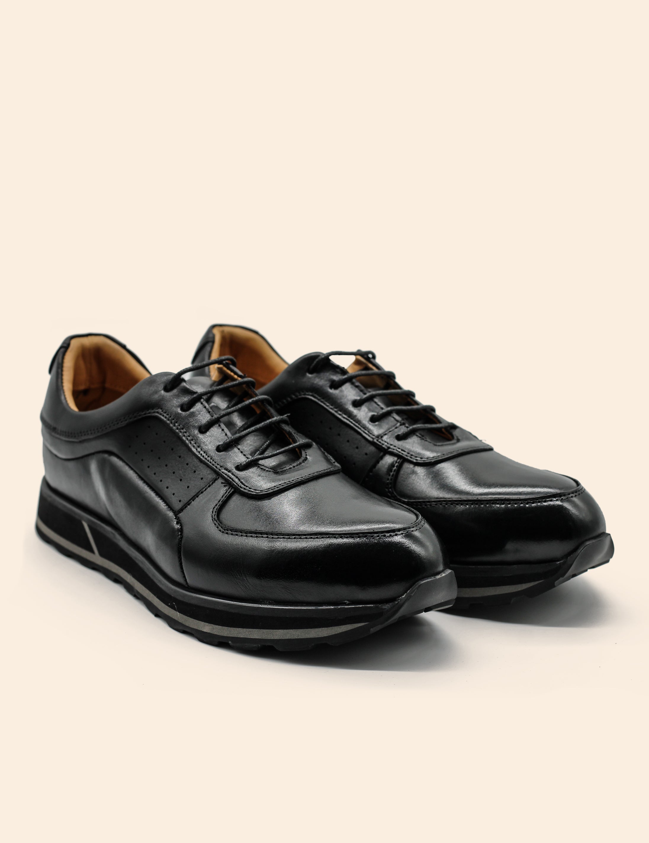 Men’s Black Real Leather Trainers