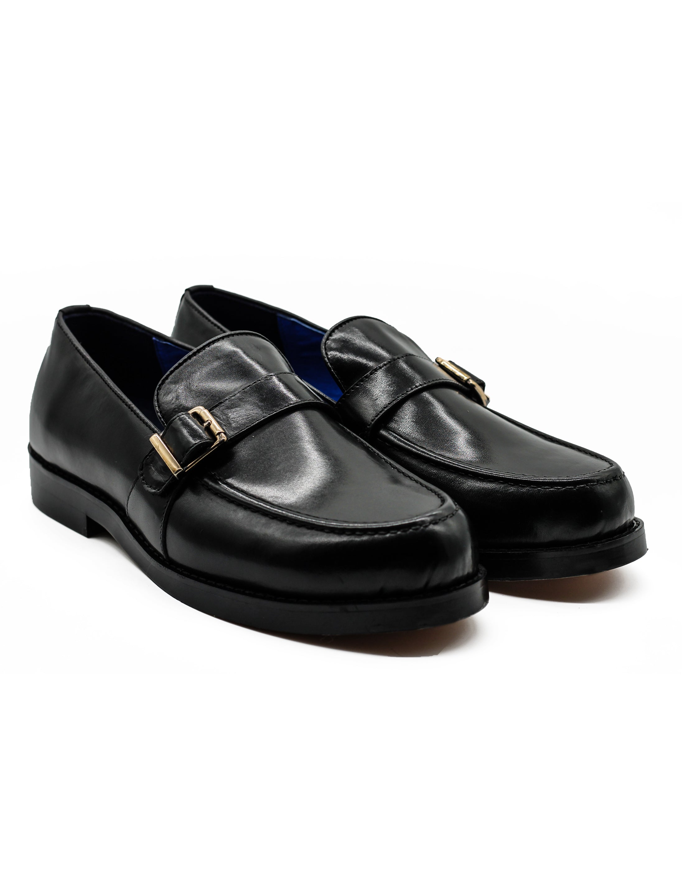 Men's Single Monk Strap Shoesin Black Leather