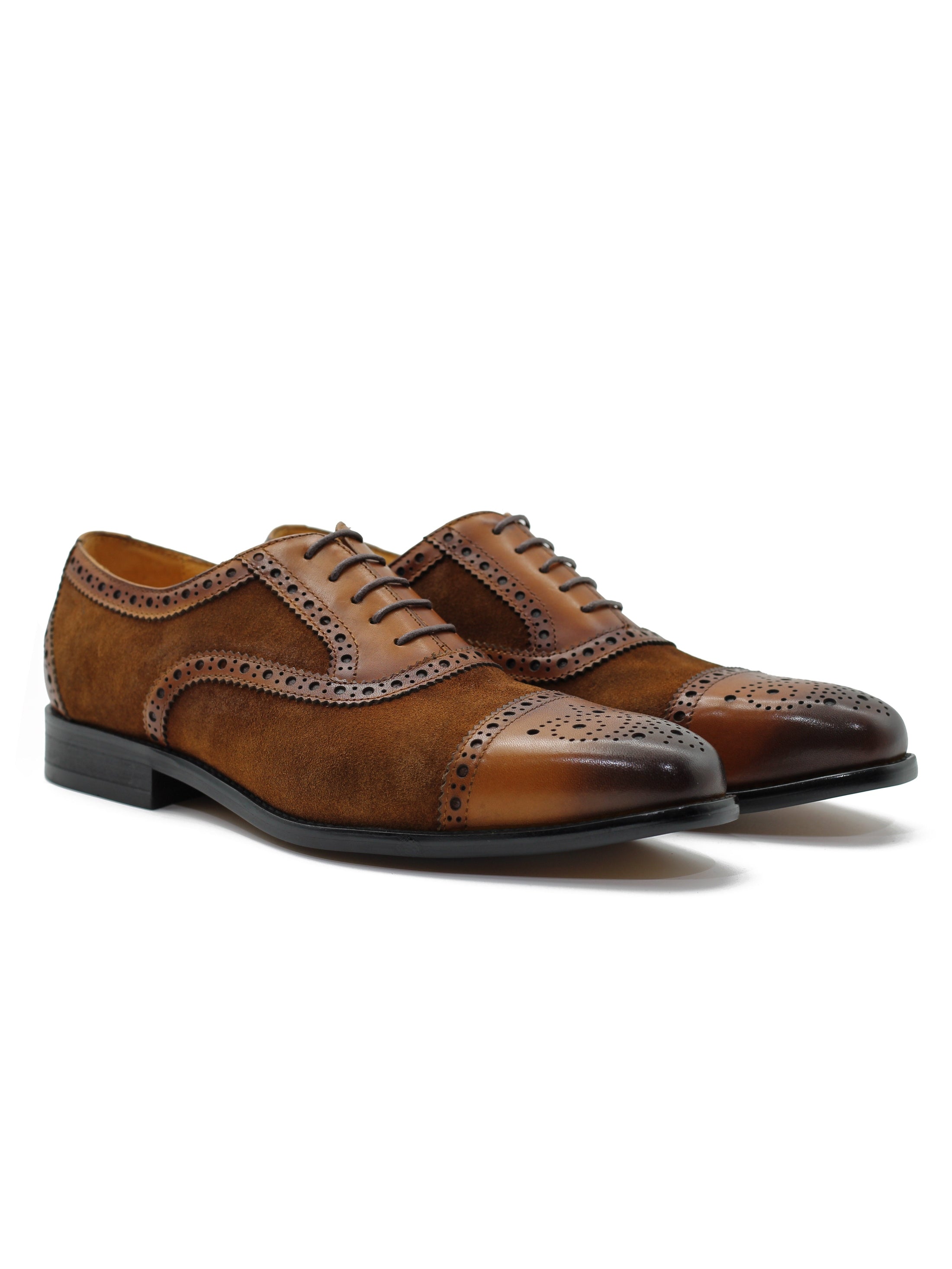 TWO TONE SPECTATOR BROGUES IN BROWN LEATHER & SUEDE