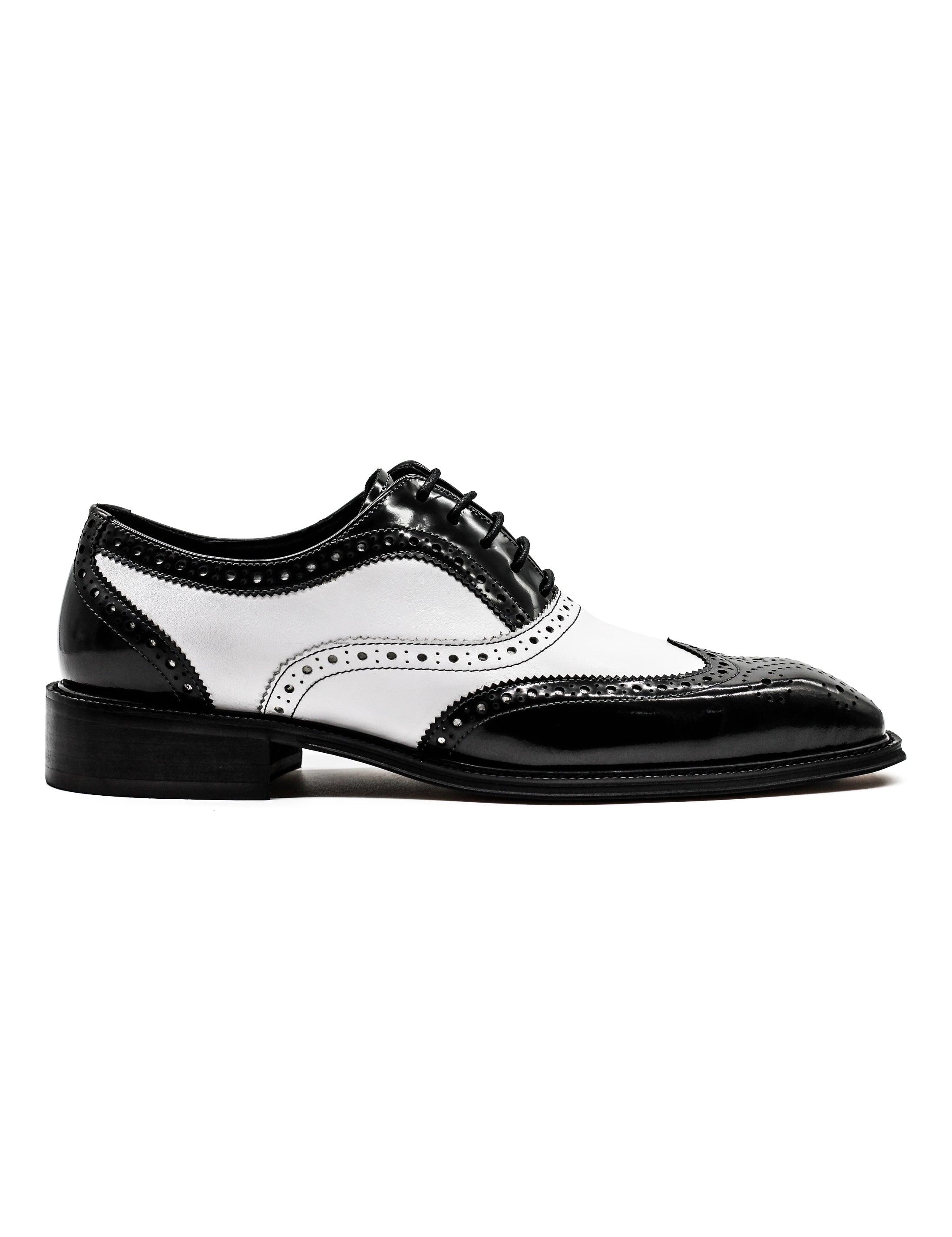 Mens Retro Black White Leather Gatsby Brogues