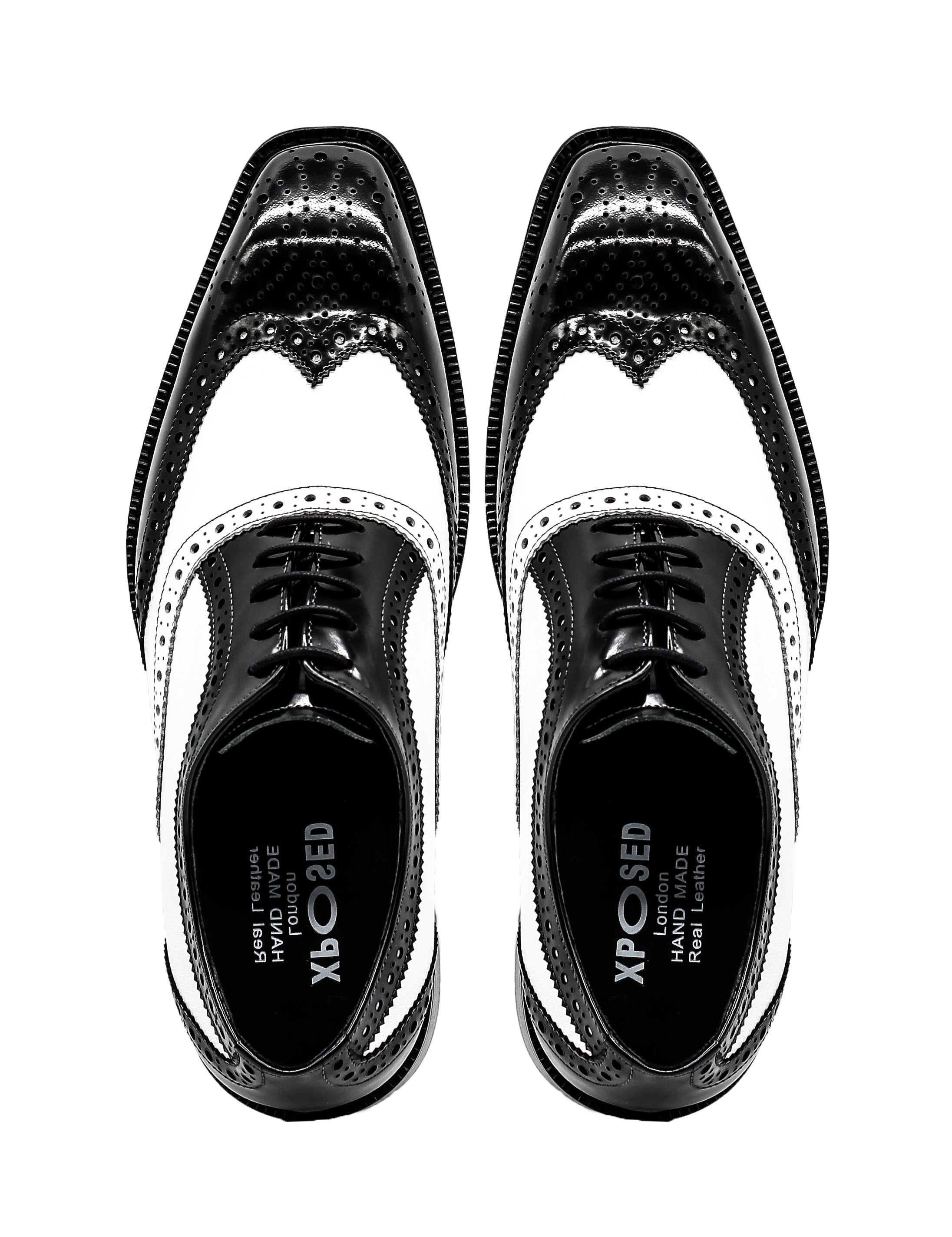Mens Retro Black White Leather Gatsby Brogues