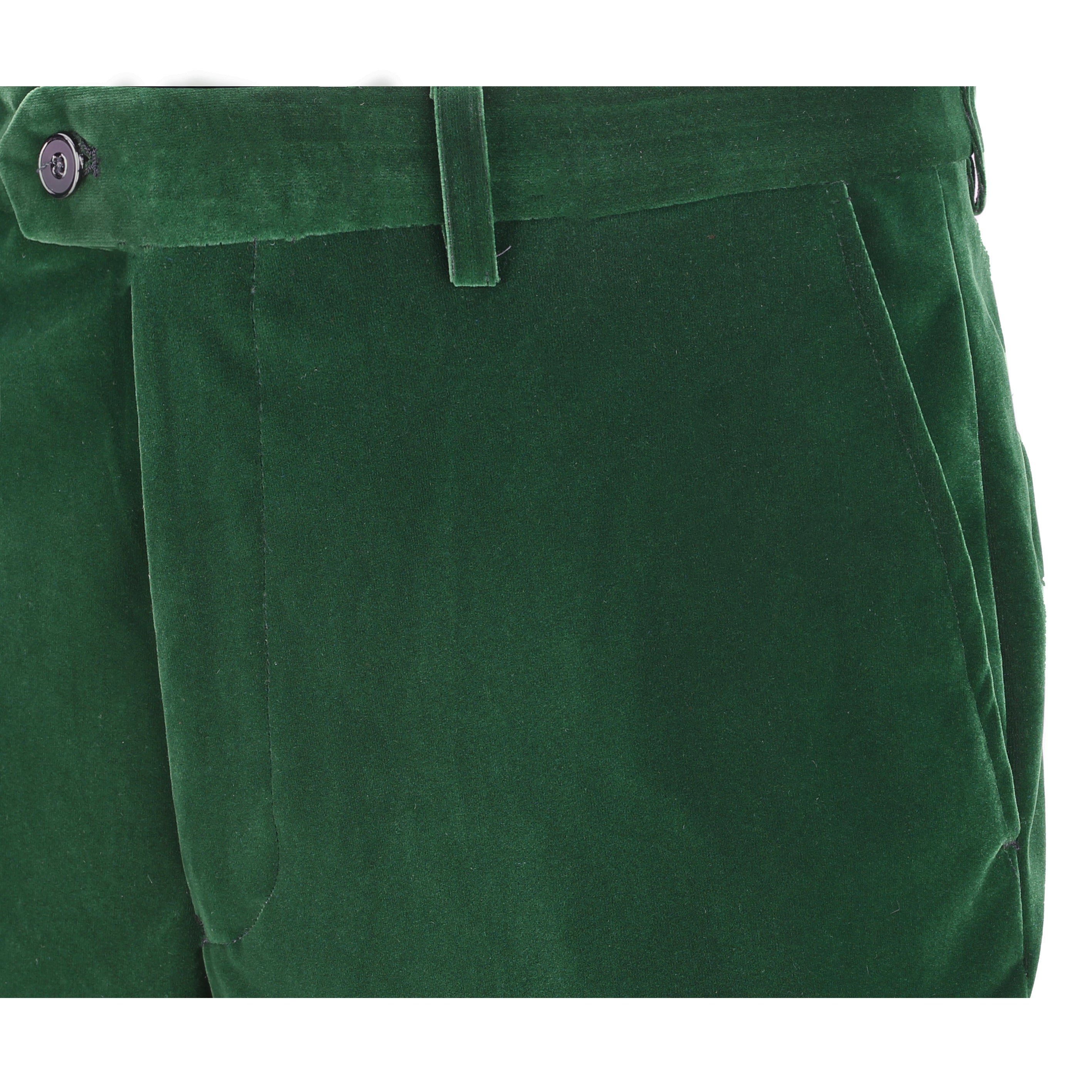KAK - Mens Dinner Party Green Soft Velvet Trousers