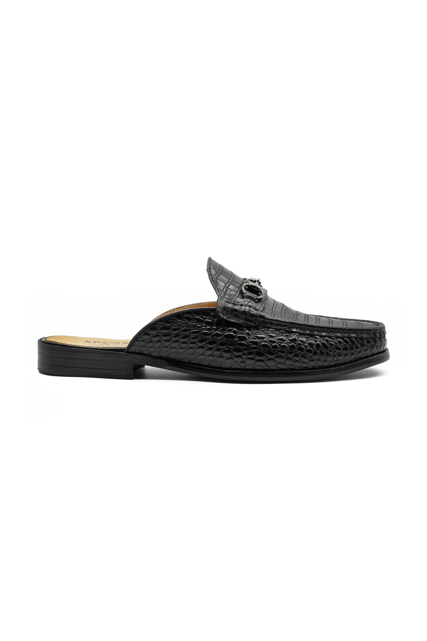 Black Leather Backless Mules Half Shoes