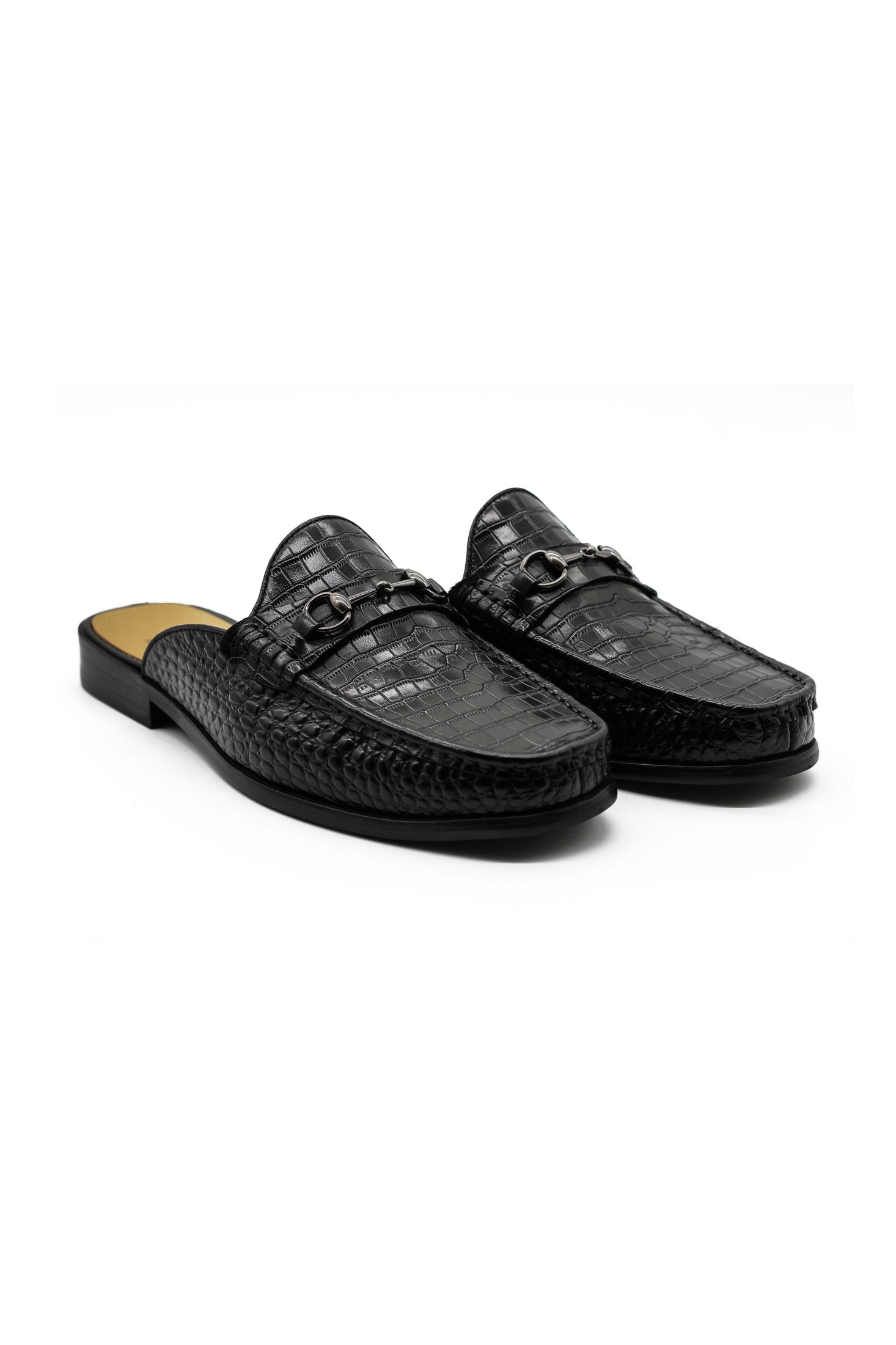 Black Leather Backless Mules Half Shoes