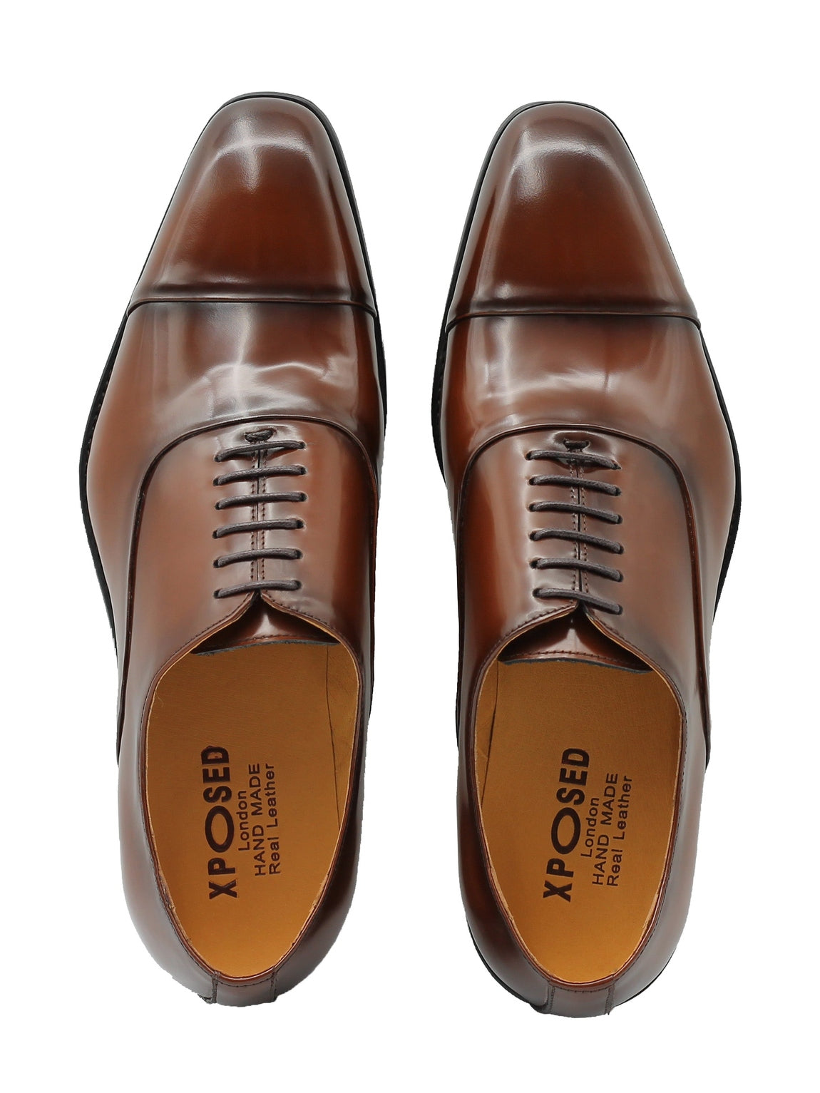 TOE CAP OXFORDS IN BROWN PATENT LEATHER