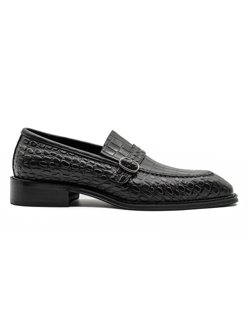 Men’s Slip-on Loafers Black Croco Embossed Leather