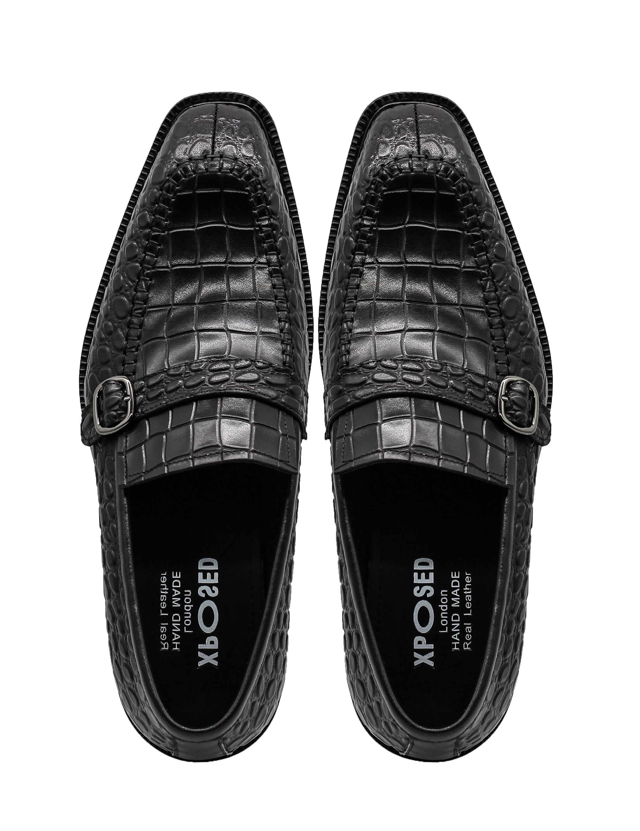 Men’s Slip-on Loafers Black Croco Embossed Leather
