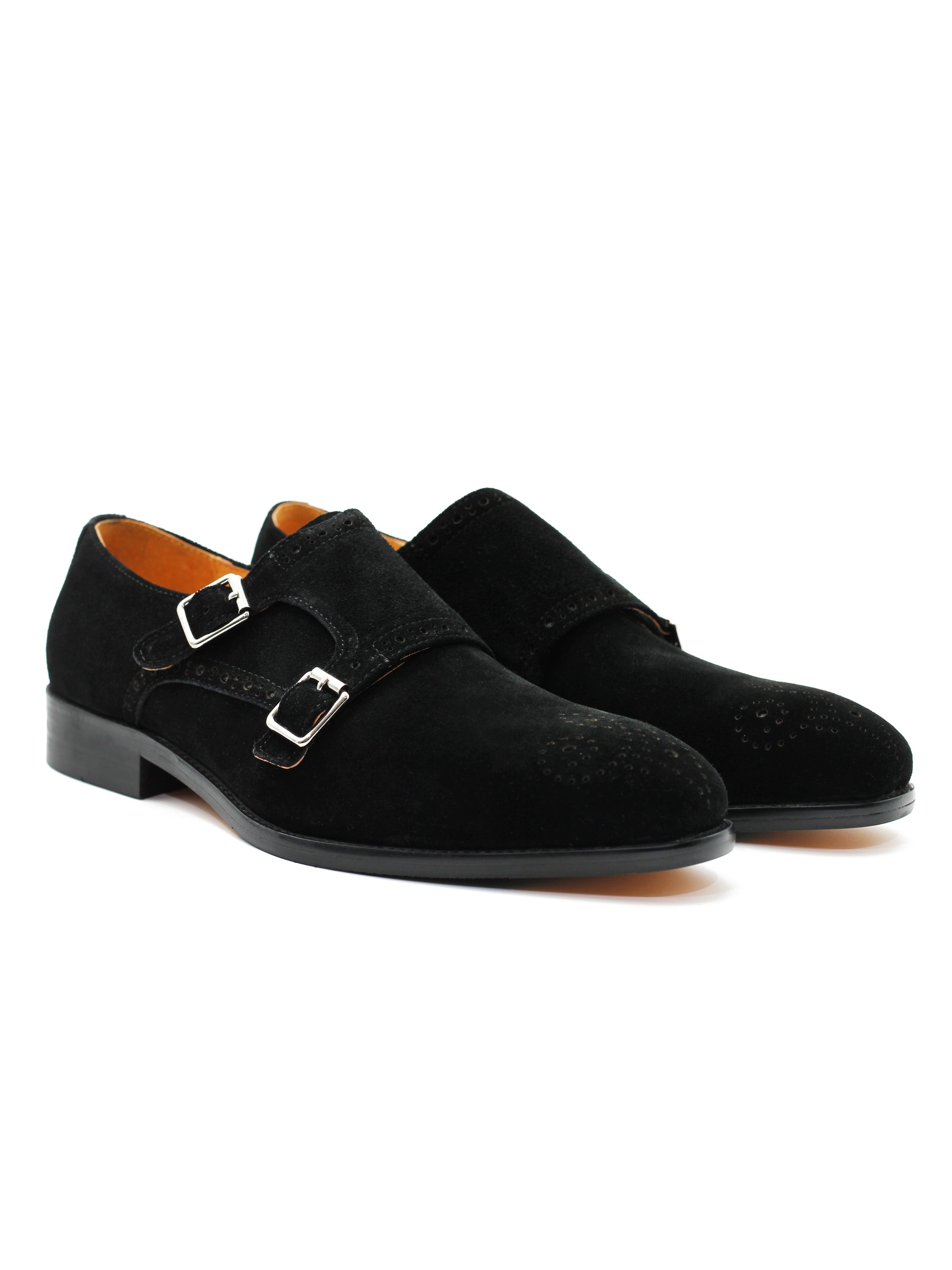 BLACK SUEDE DOUBLE MONK SHOES
