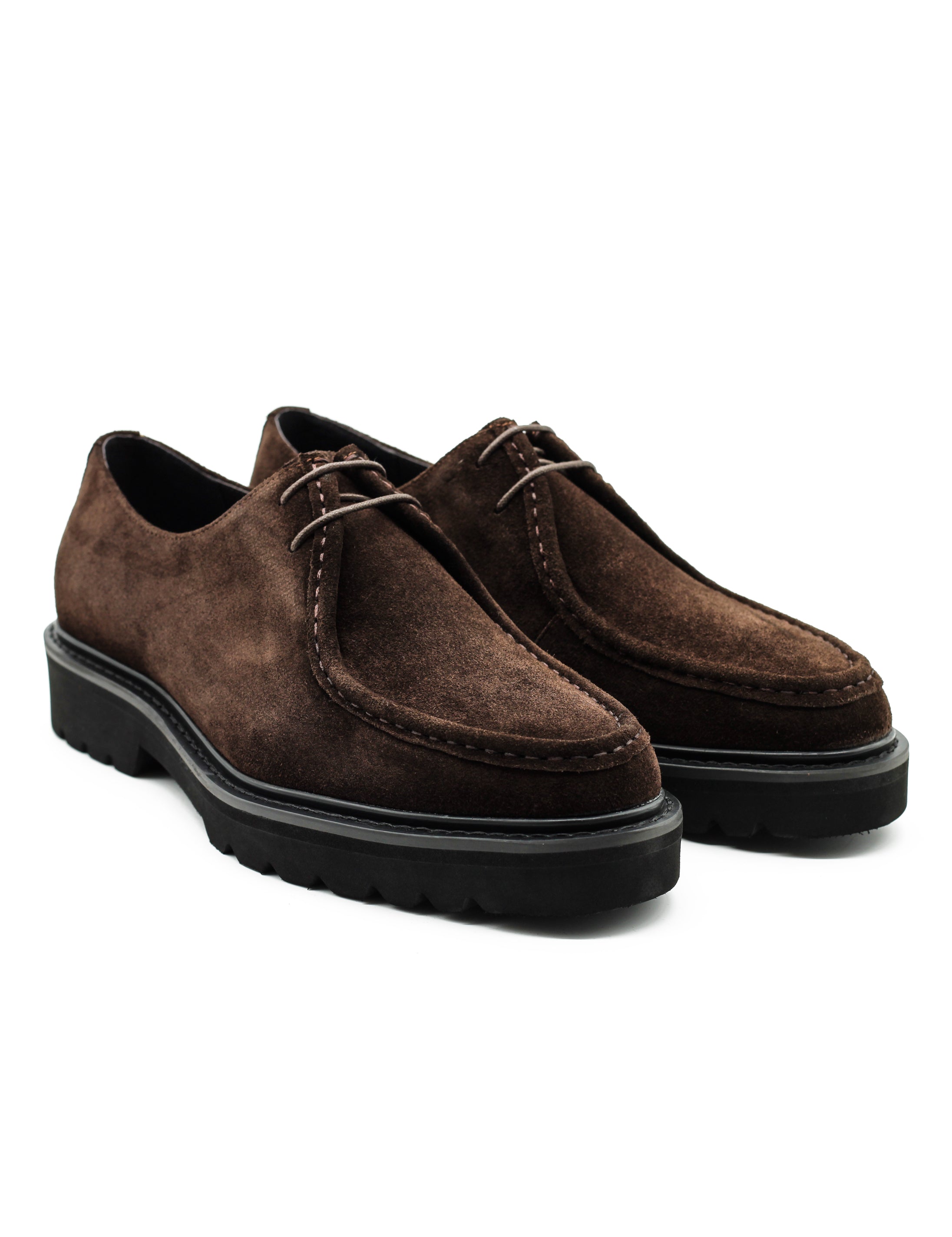 Brown Suede Derby Shoes Moc Toe Chunky Sole
