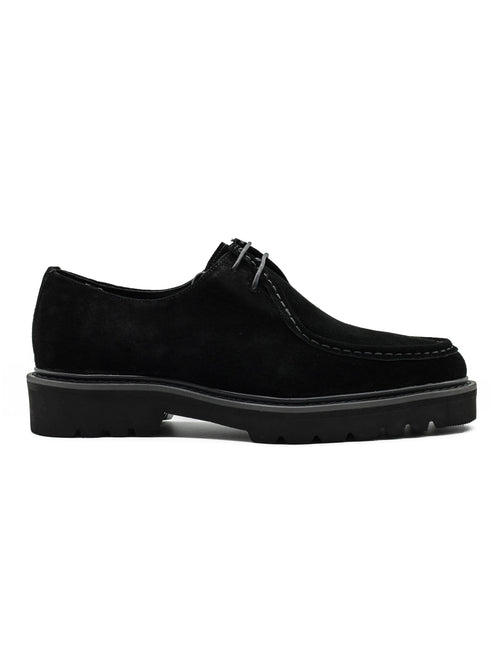 Black Suede Derby Shoes Moc Toe Chunky Sole