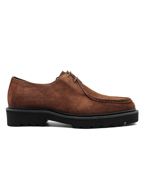 Tan Suede Derby Shoes Moc Toe Chunky Sole