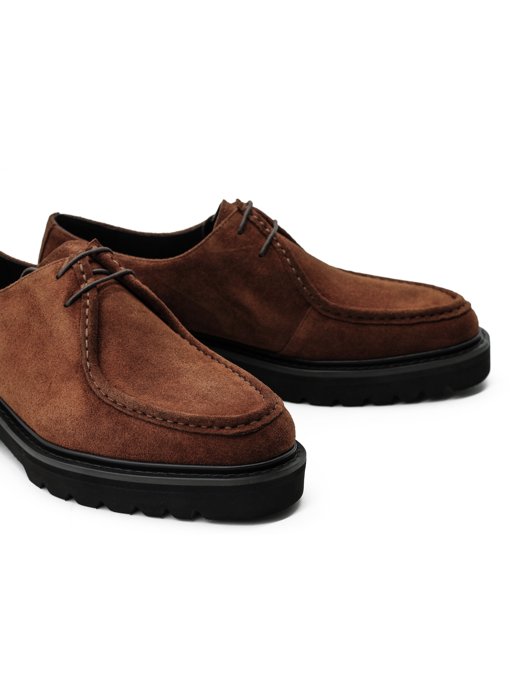 Tan Suede Derby Shoes Moc Toe Chunky Sole