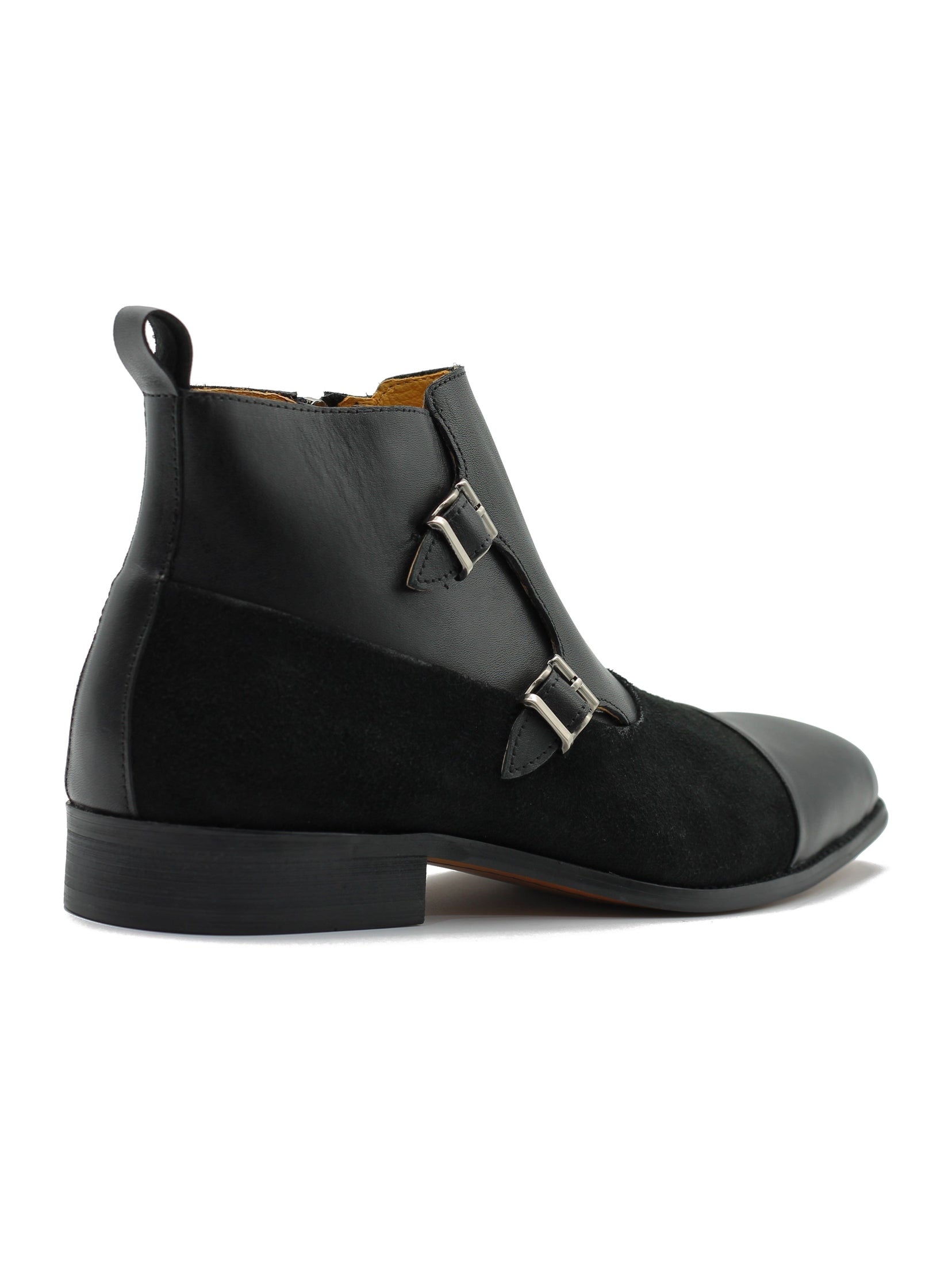 BLACK DOUBLE MONK LEATHER & SUEDE CHELSEA BOOTS