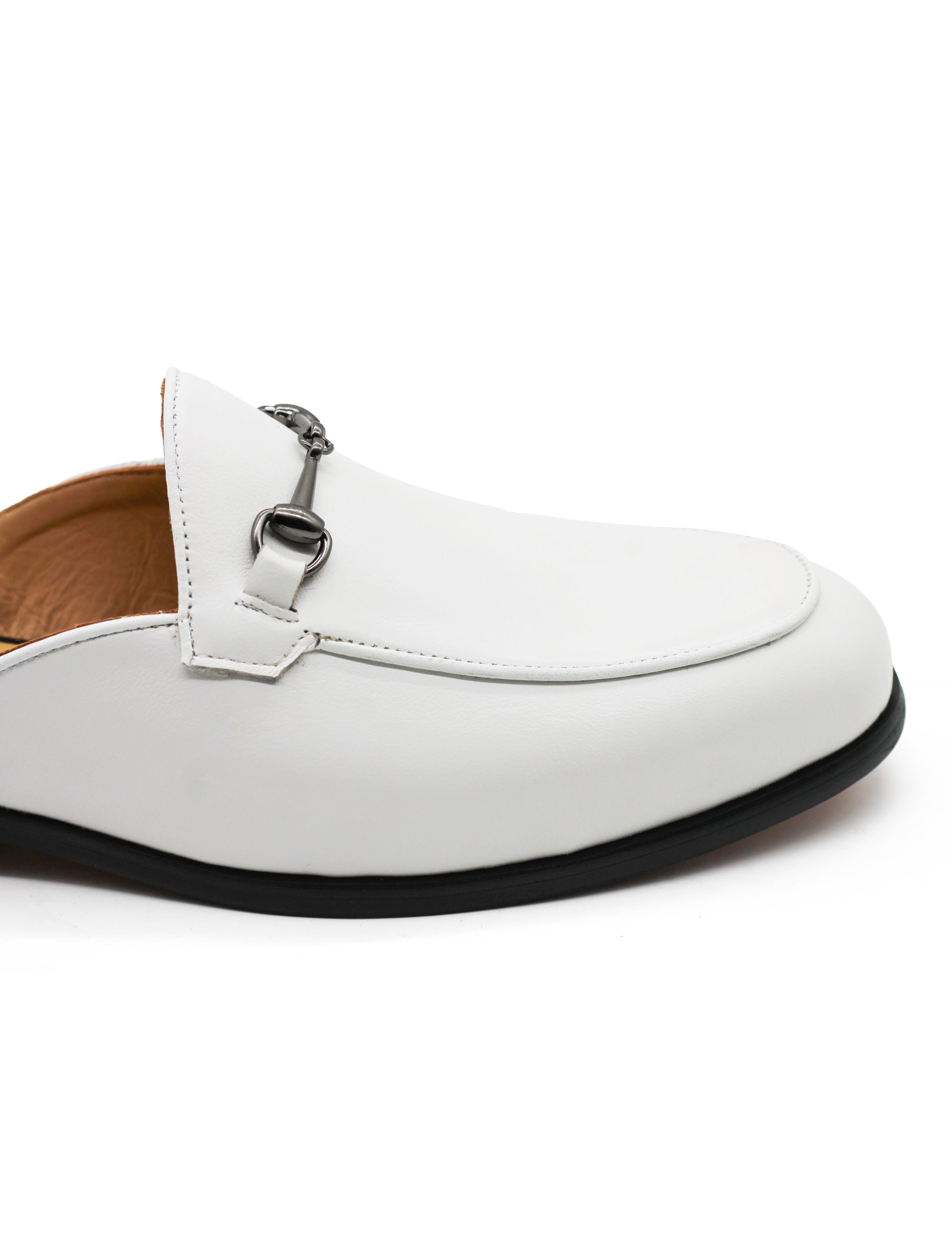 White Real Leather Snaffle Bit Half Shoes | Mules