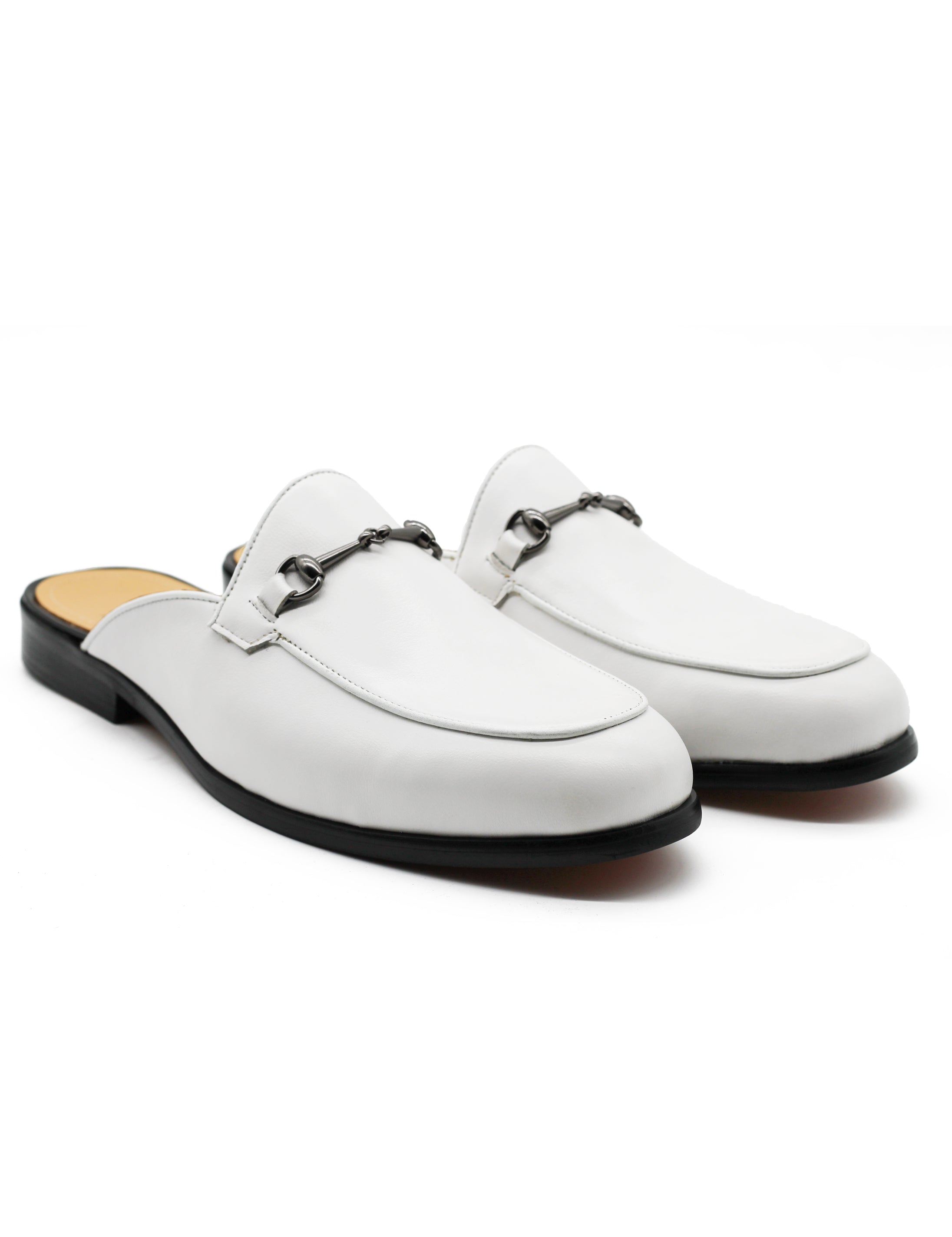 White Real Leather Snaffle Bit Half Shoes | Mules