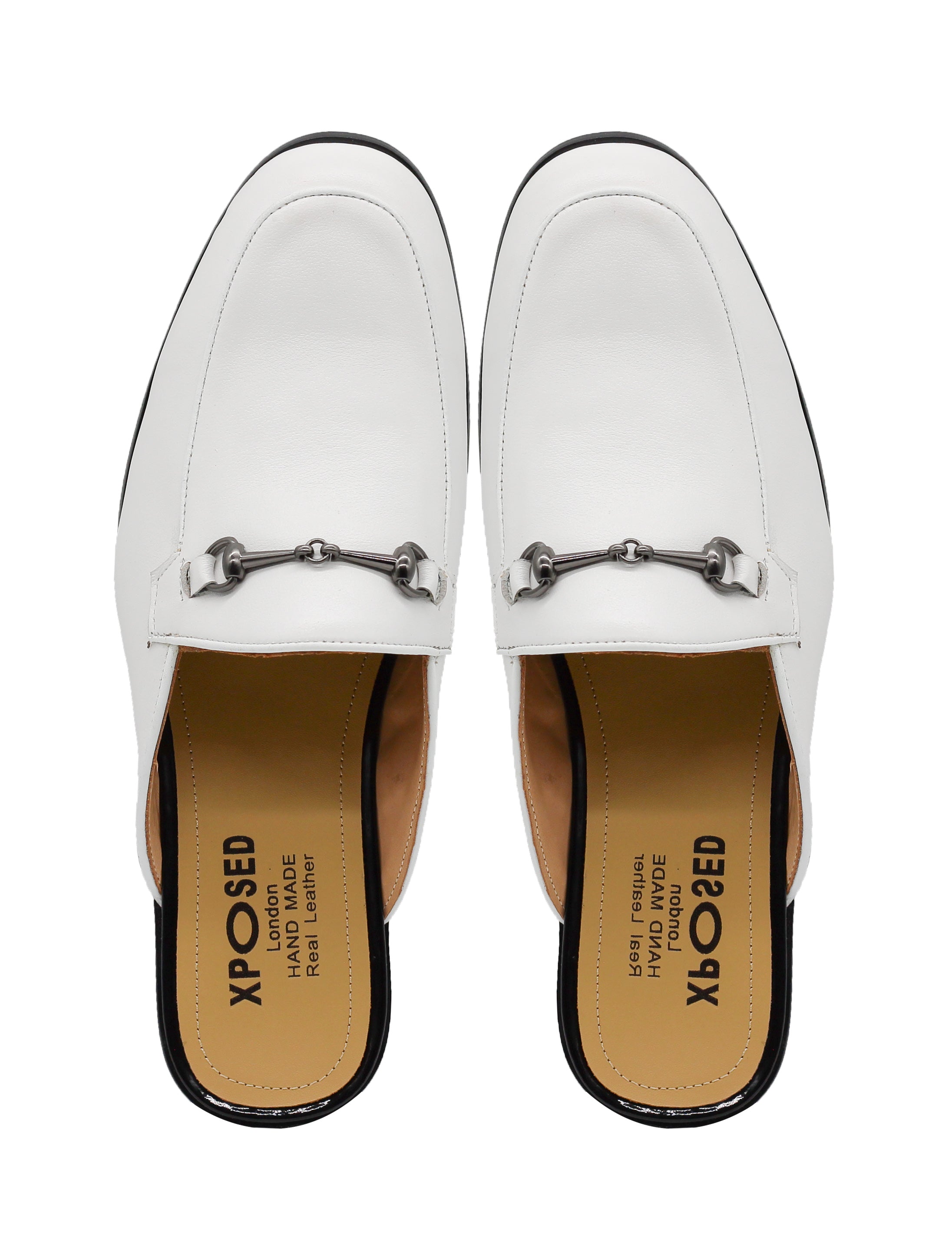 White Real Leather Snaffle Bit Half Shoes | Mules