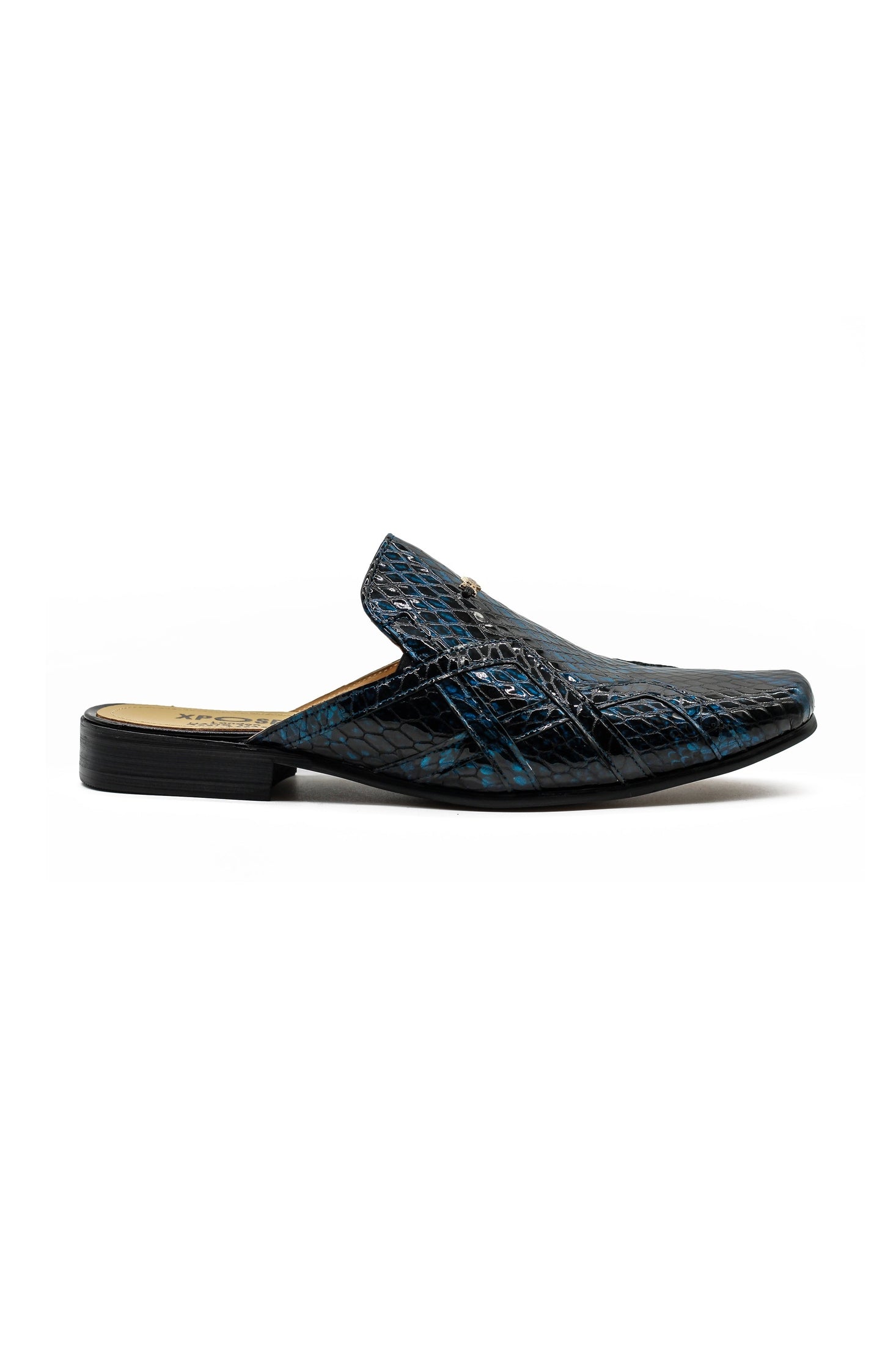 Shiny Patent Real Leather Printed Half Shoes in Blue