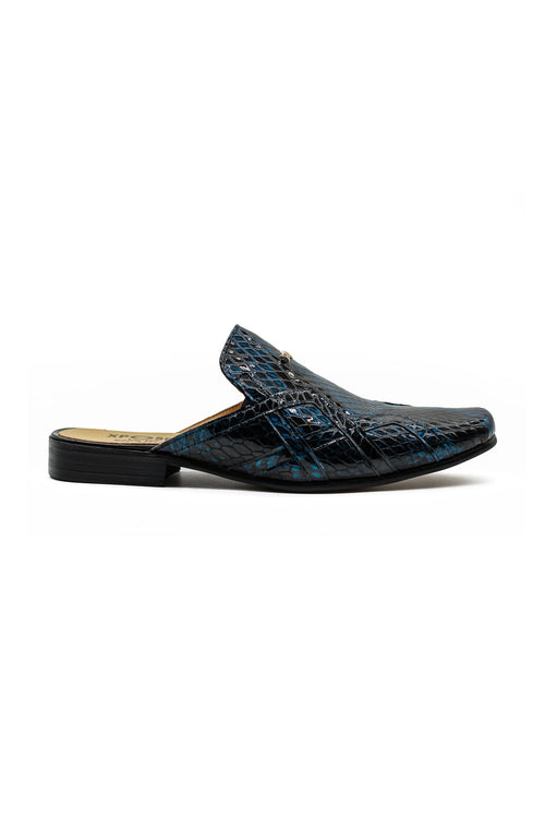 Shiny Patent Real Leather Printed Half Shoes in Blue