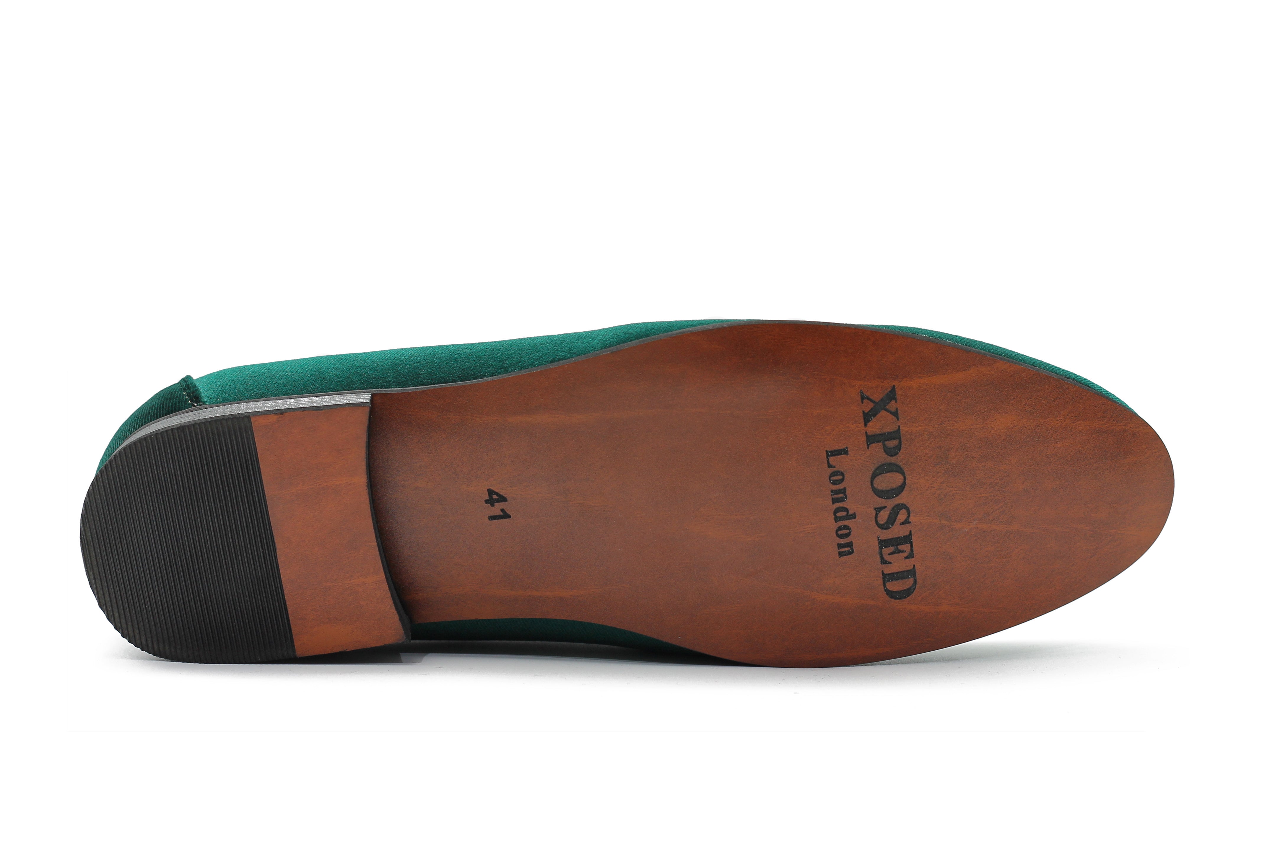 GREEN VELVET TUXEDO SLIPPERS