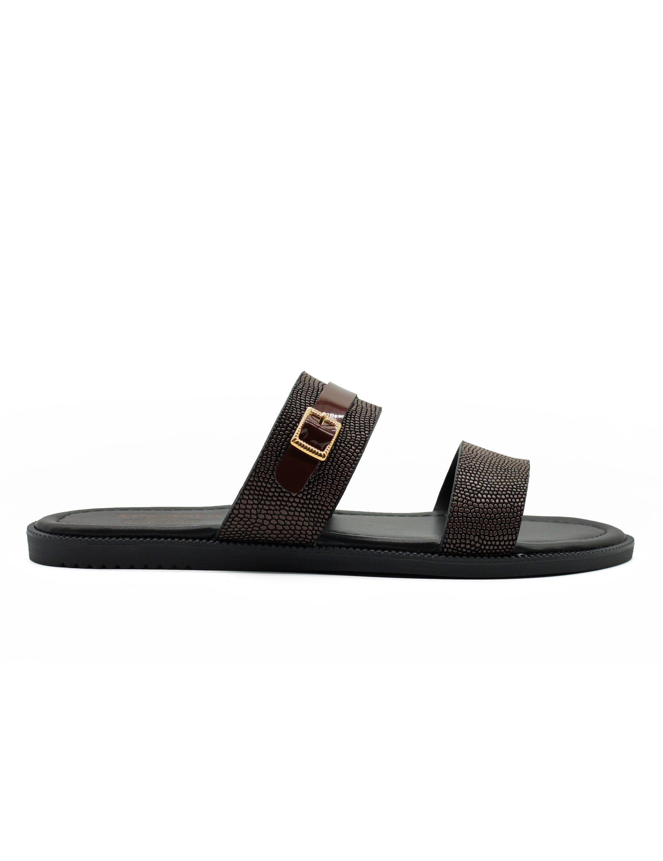 Brown Shiny Real Leather Strap Sandals