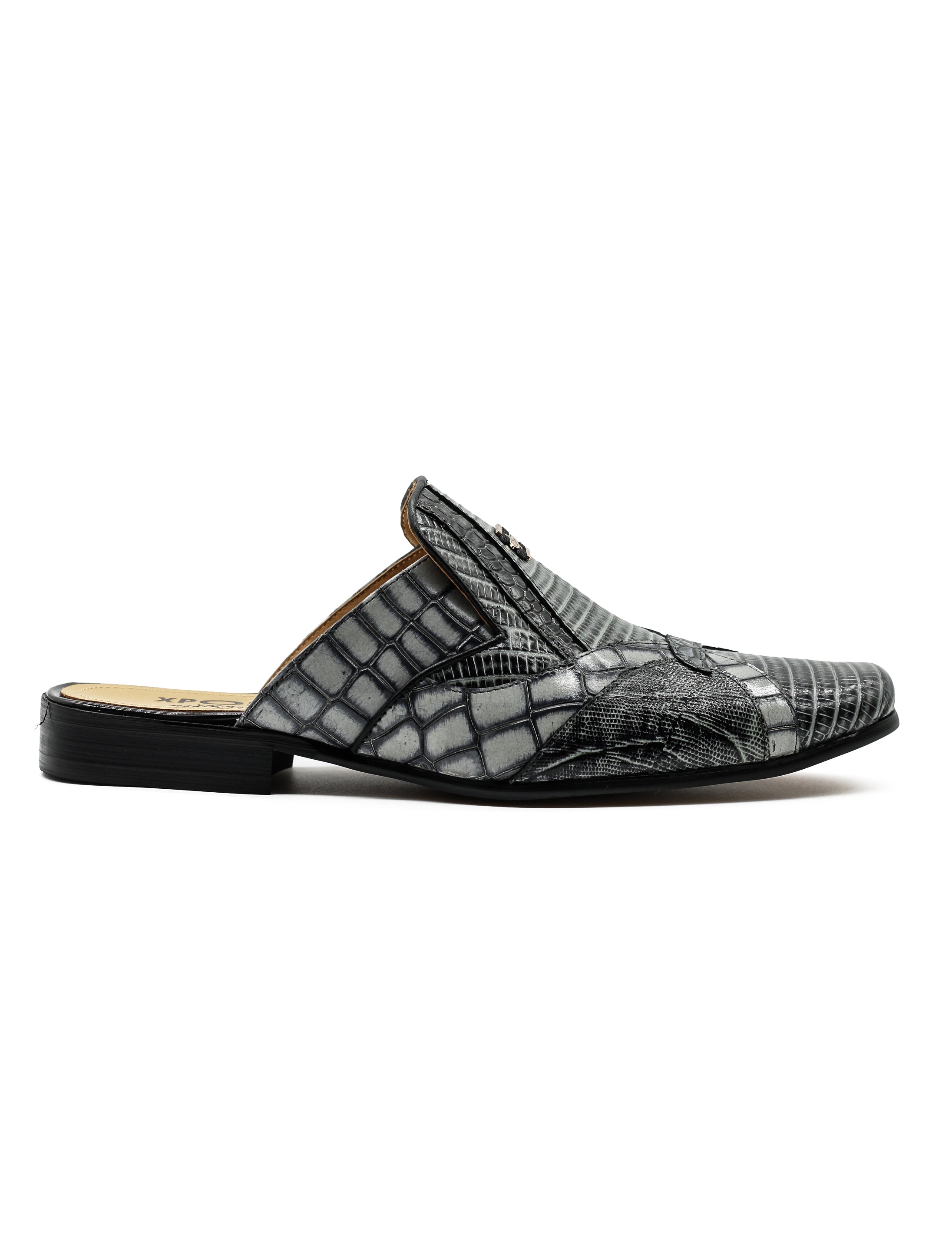 Real Leather Mens Half Shoes in Grey Black