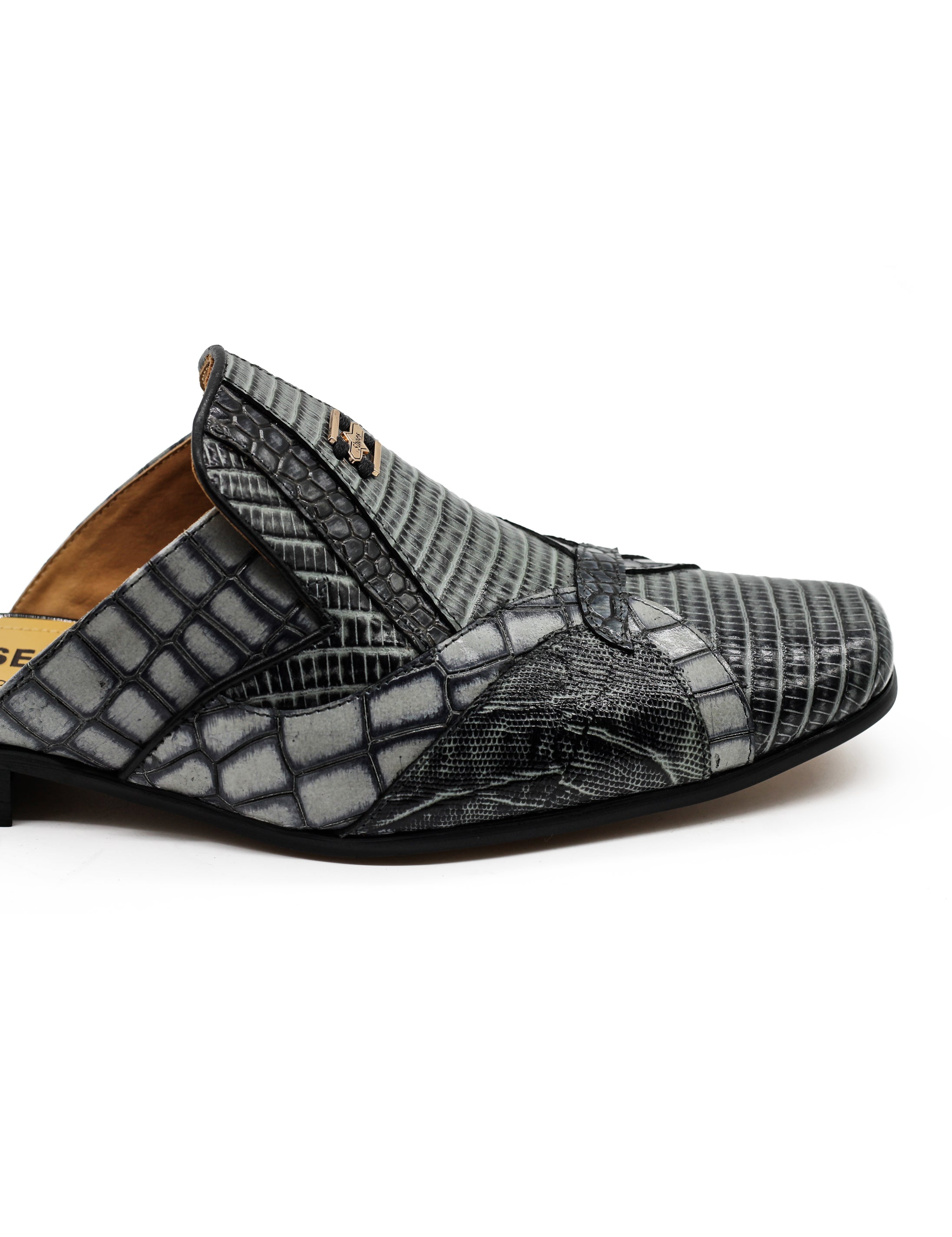 Real Leather Mens Half Shoes in Grey Black