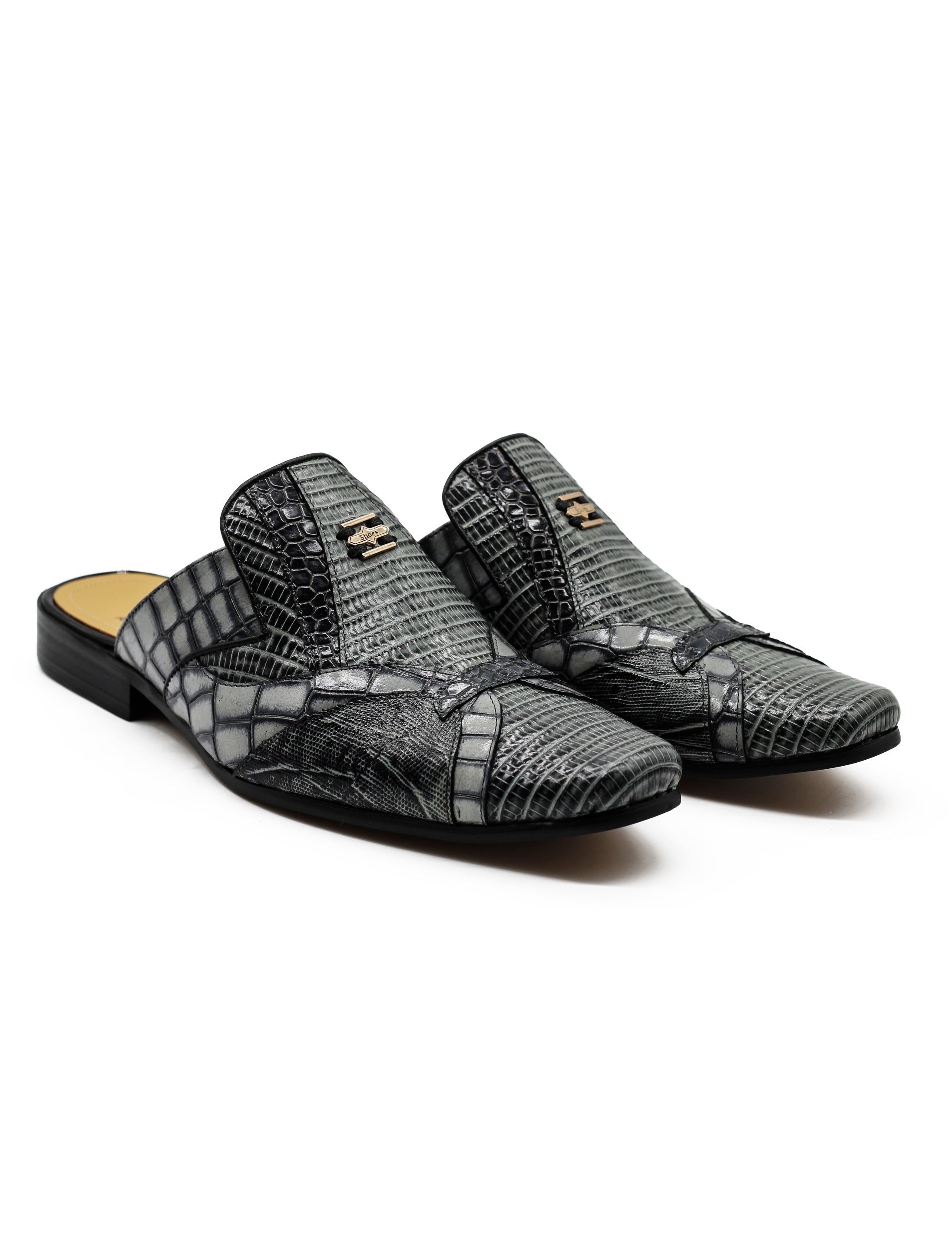 Real Leather Mens Half Shoes in Grey Black