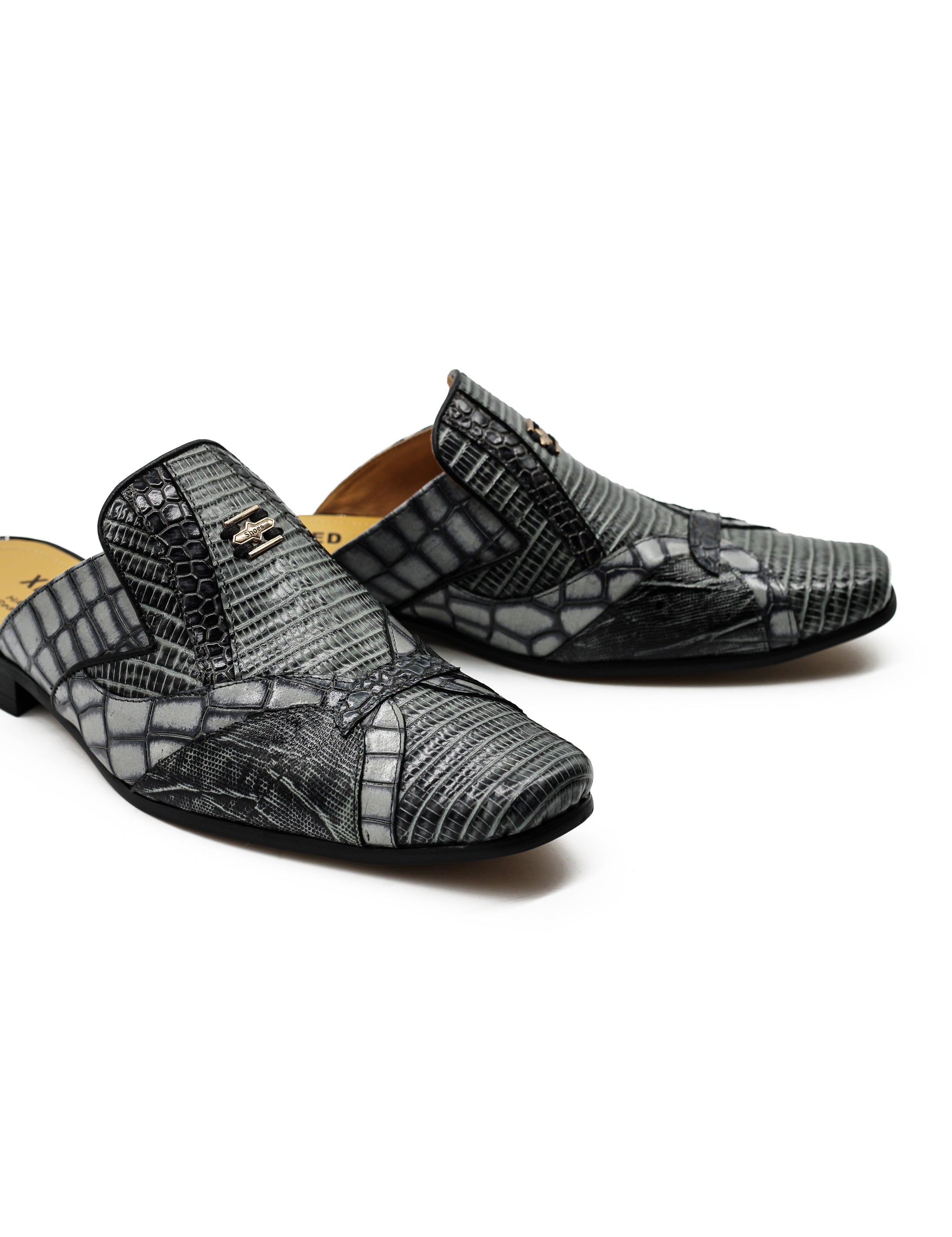 Real Leather Mens Half Shoes in Grey Black