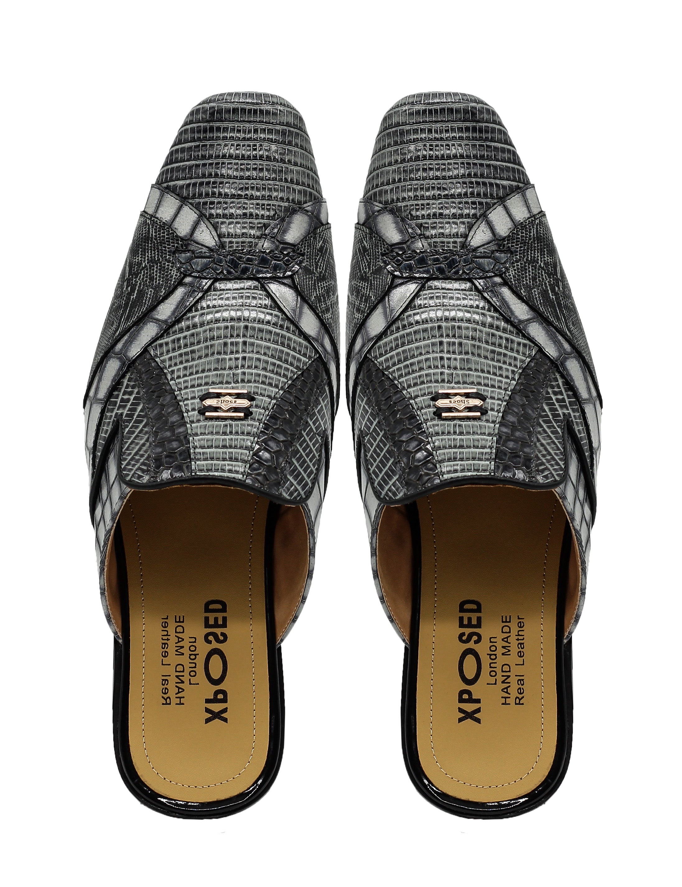 Real Leather Mens Half Shoes in Grey Black