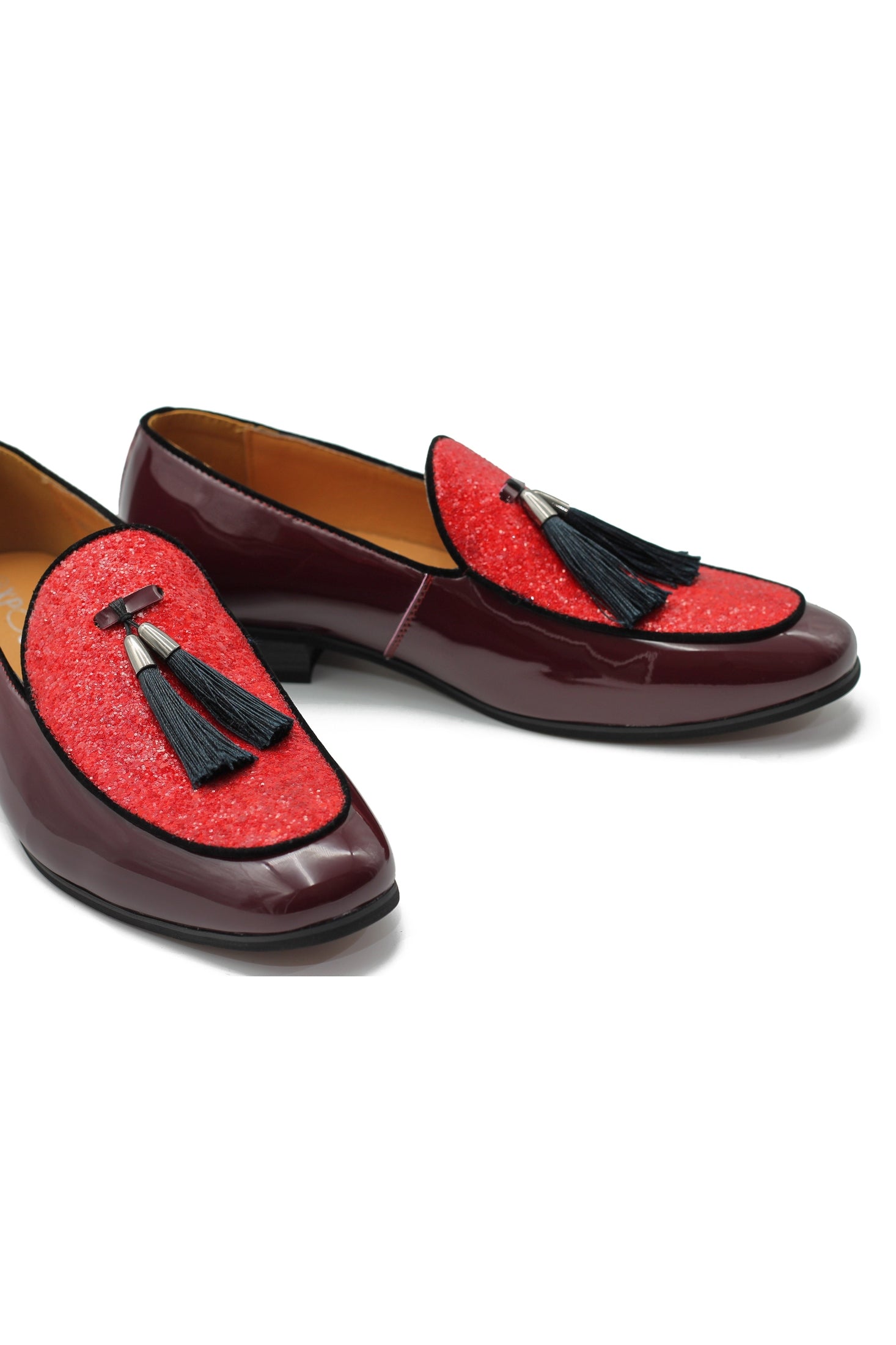 GLITTER - MAROON SHINY TASSEL LOAFERS