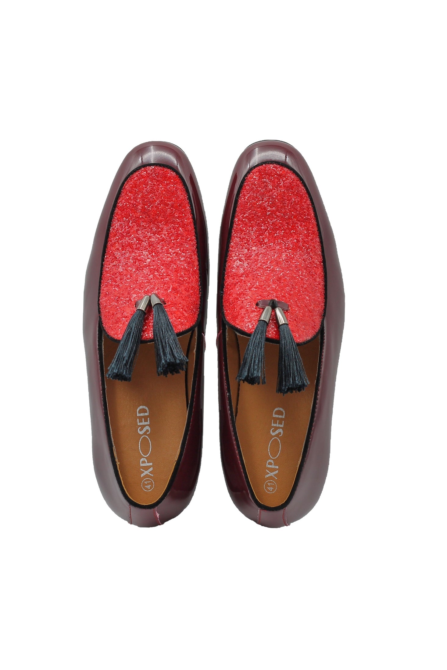 GLITTER - MAROON SHINY TASSEL LOAFERS