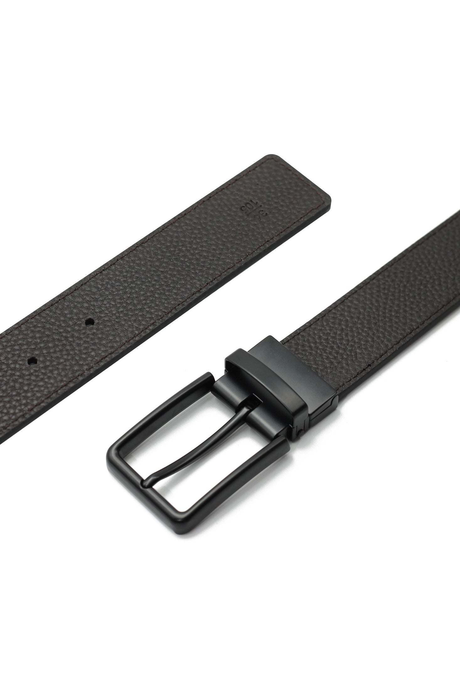 BLACK FULL GRAIN LEATHER REVERSIBLE BELT