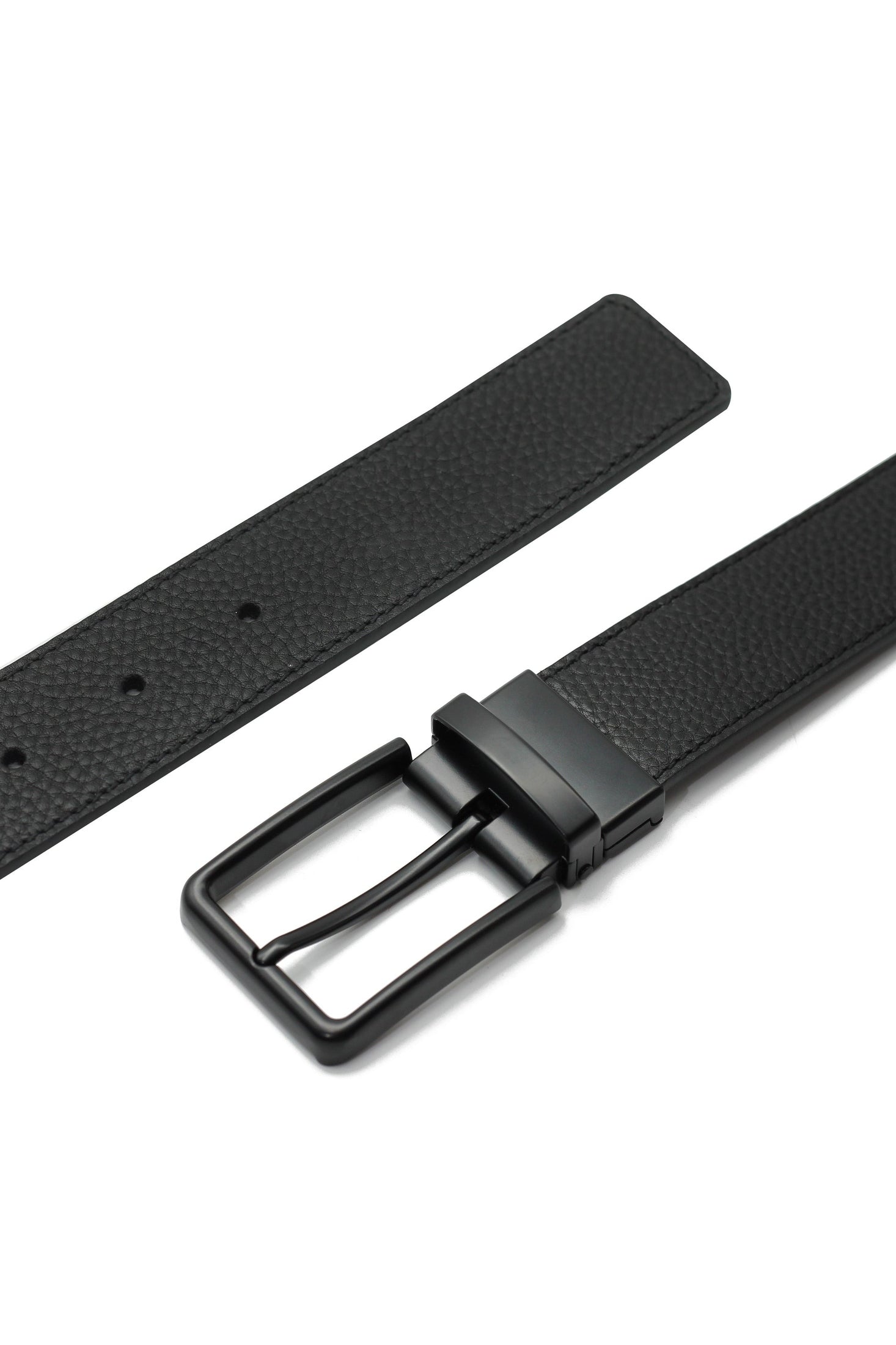 BLACK FULL GRAIN LEATHER REVERSIBLE BELT