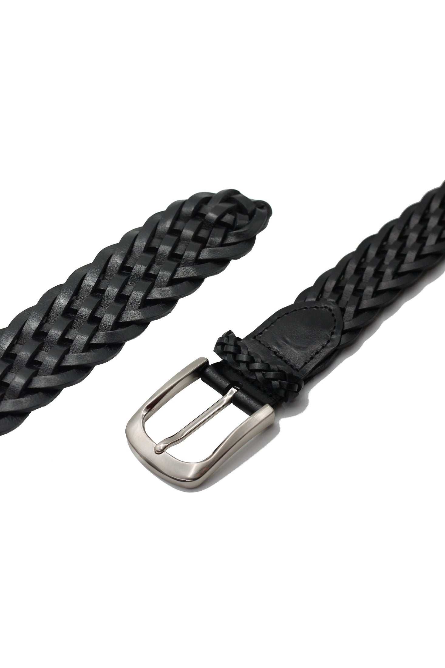 BLACK WOVEN LEATHER BELT