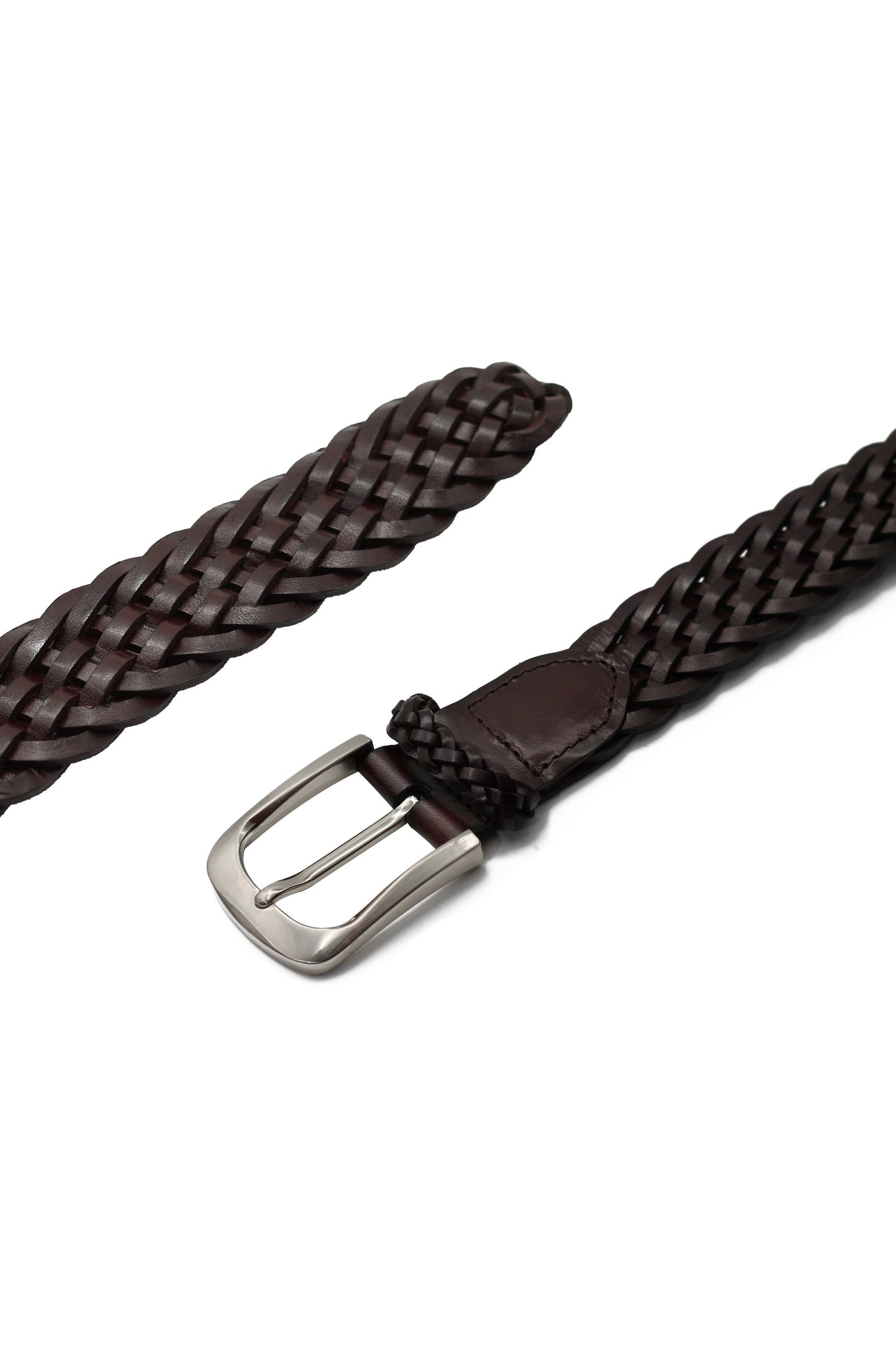 BROWN WOVEN LEATHER BELT