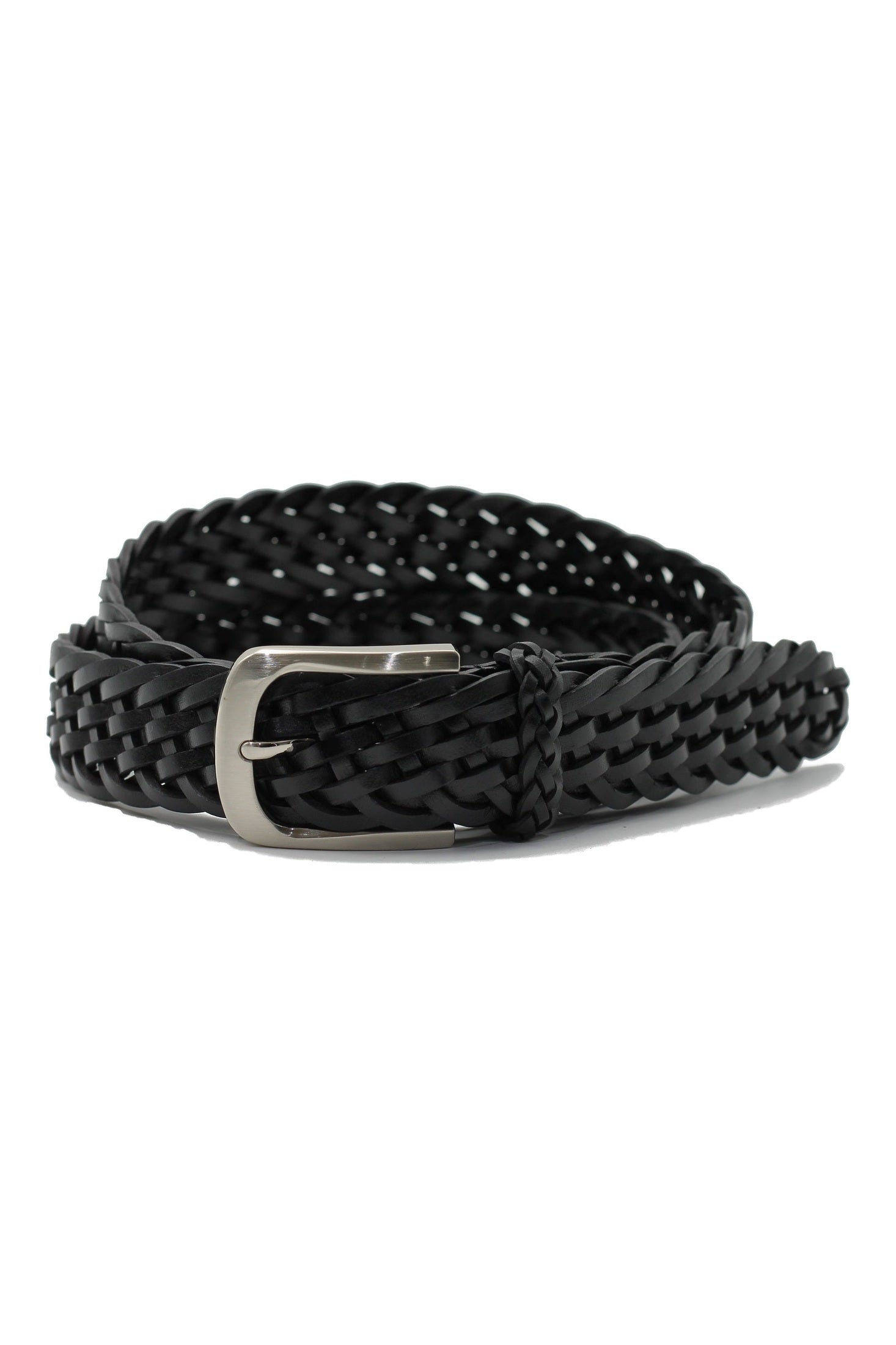 BLACK WOVEN LEATHER BELT