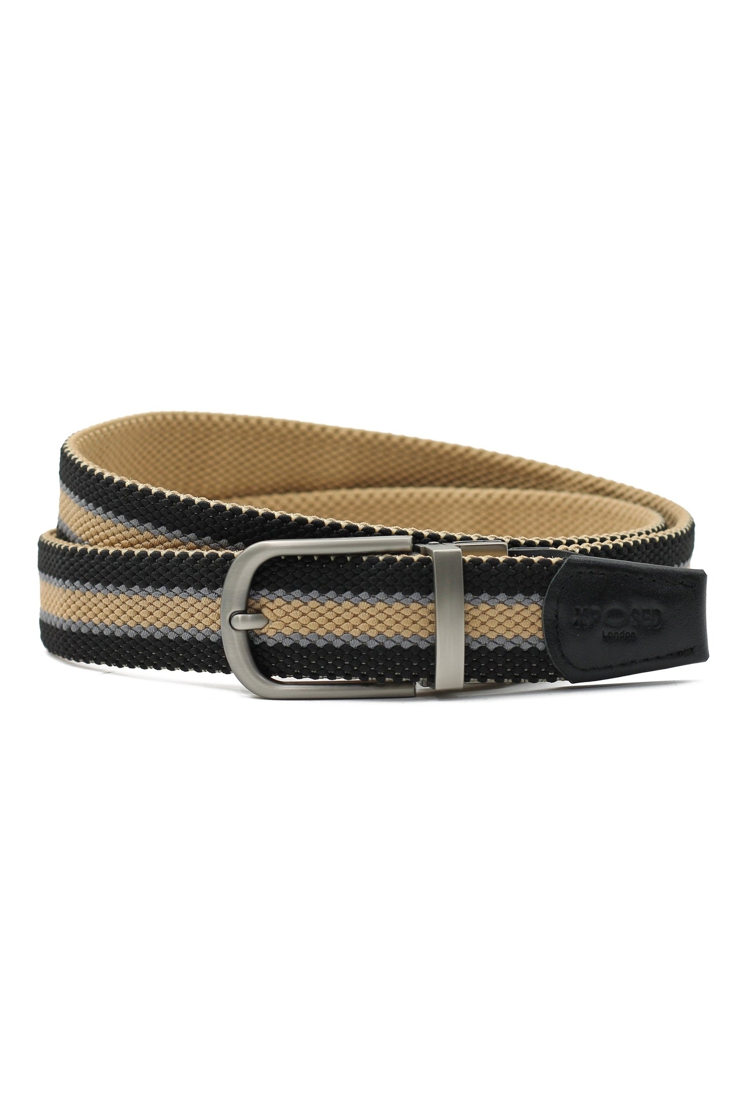 BLACK & TAN STRIPE REVERSIBLE STRETCH BELT