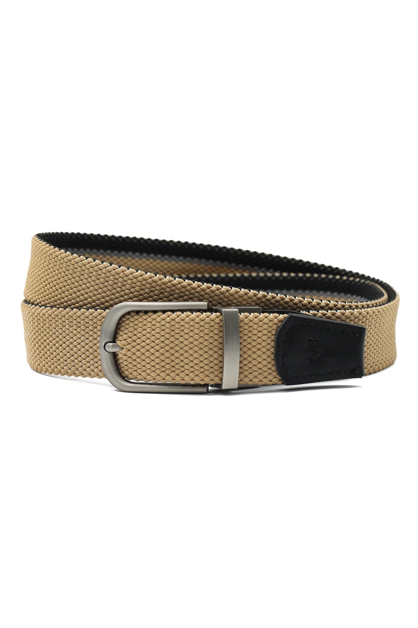 BLACK & TAN STRIPE REVERSIBLE STRETCH BELT