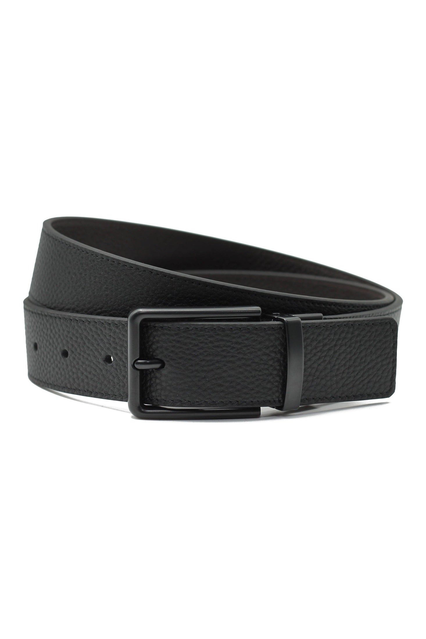 BLACK FULL GRAIN LEATHER REVERSIBLE BELT