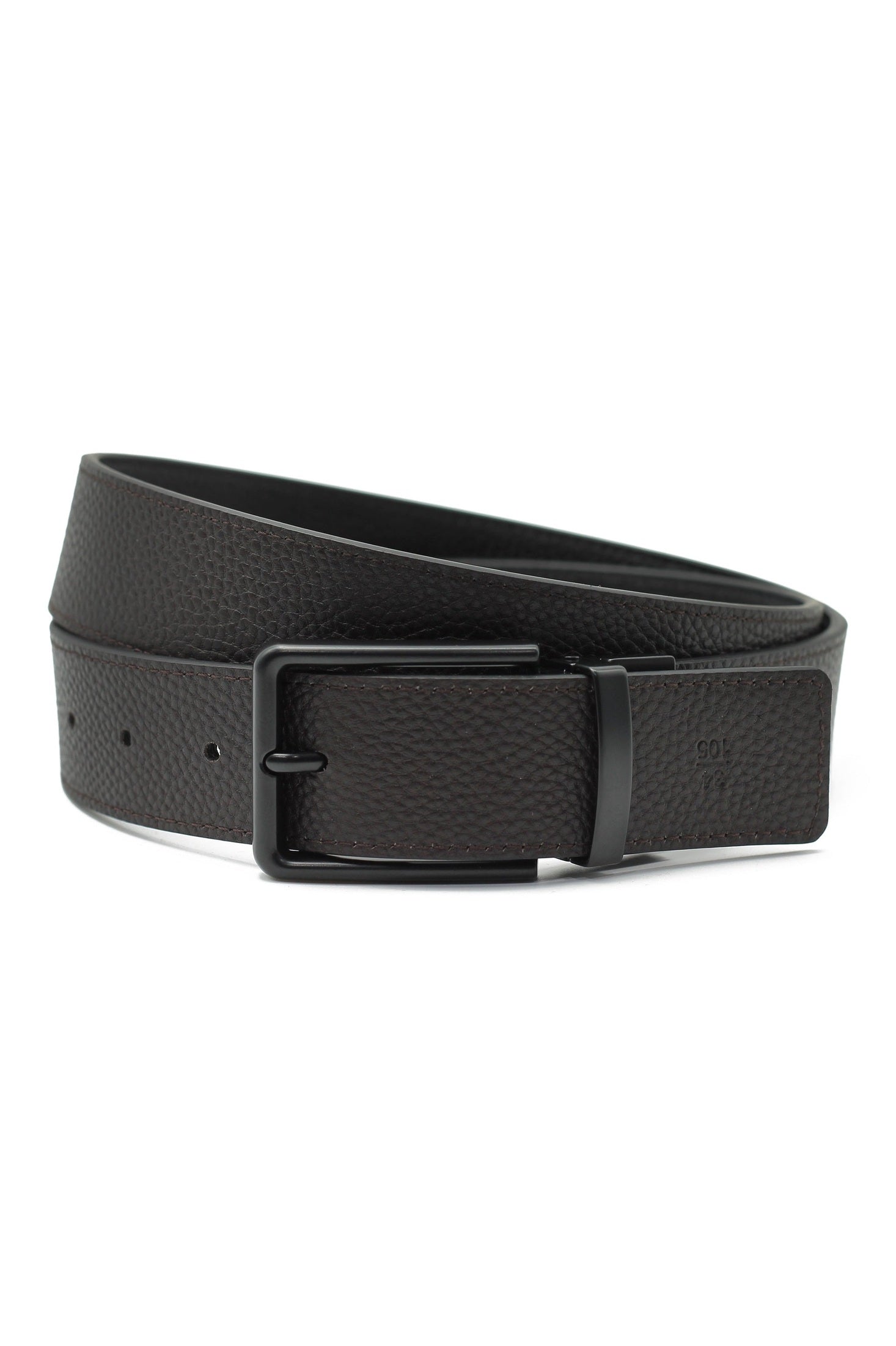 BLACK FULL GRAIN LEATHER REVERSIBLE BELT