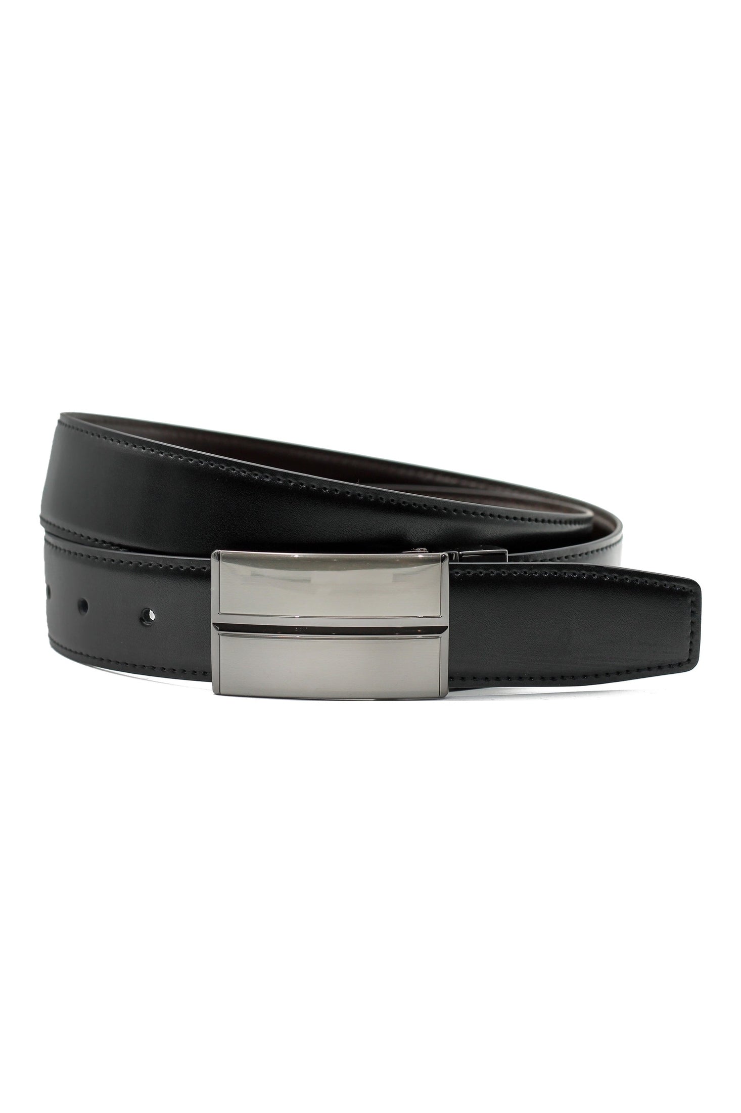 BLACK & BROWN LEATHER PIN BUCKLE REVERSIBLE BELT