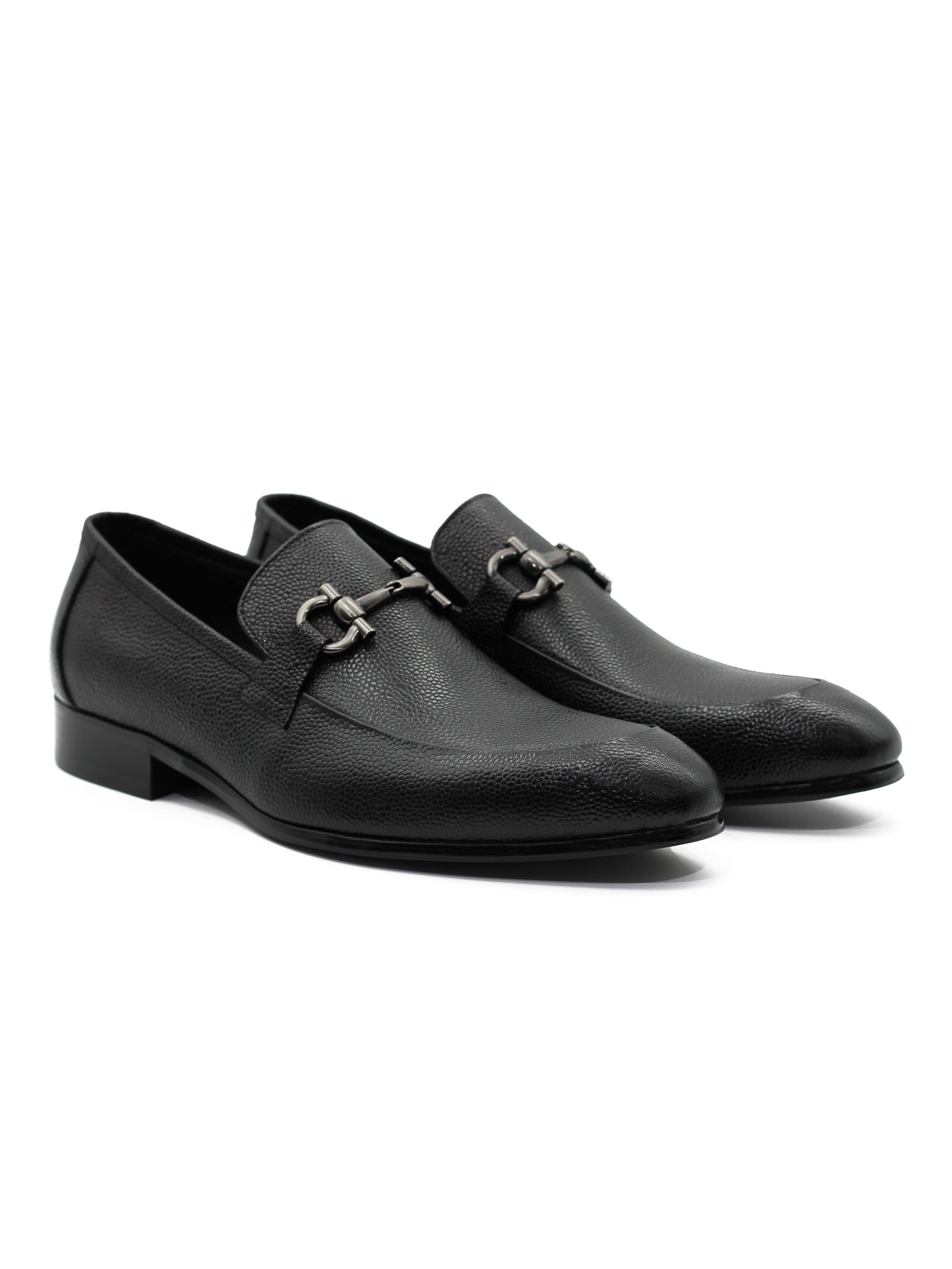 BLACK LEATHER SNAFLE BIT BUCKLE LOAFERS