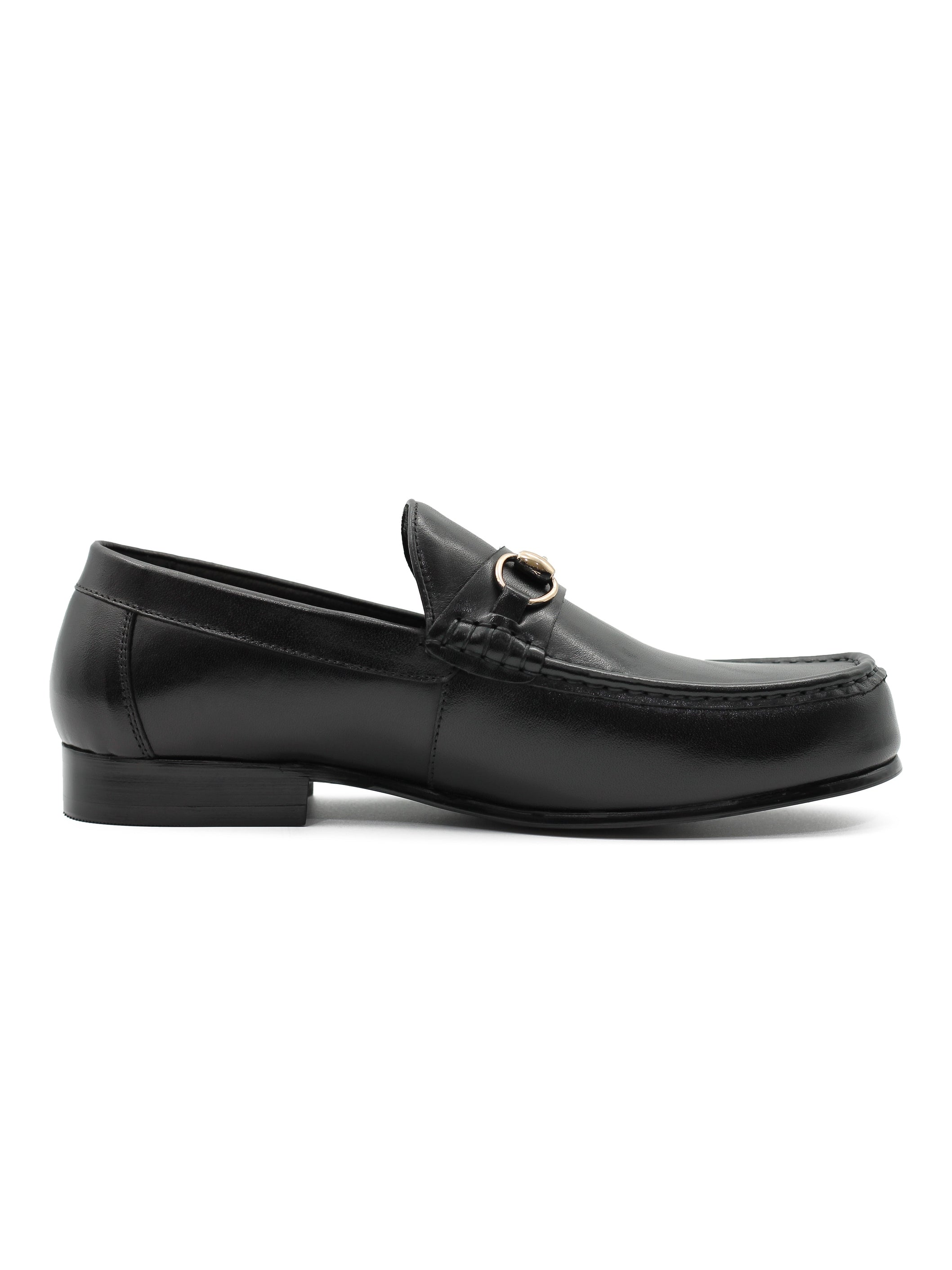 BLACK LEATHER SNAFFLE BIT LOAFERS