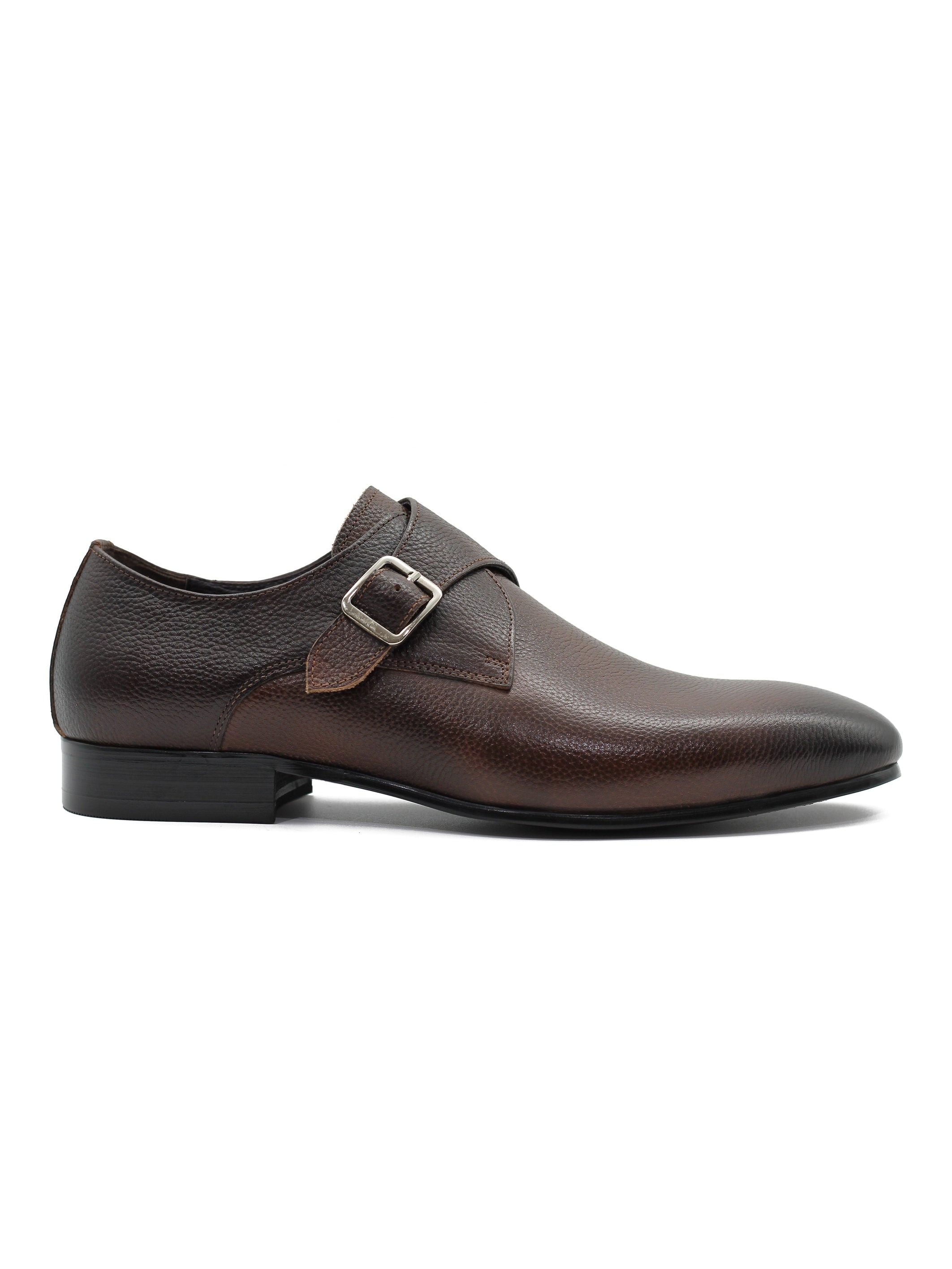 Mens Handmade Single Buckle Monk Strap Shoes Grain Real Leather Loafer XPOSED