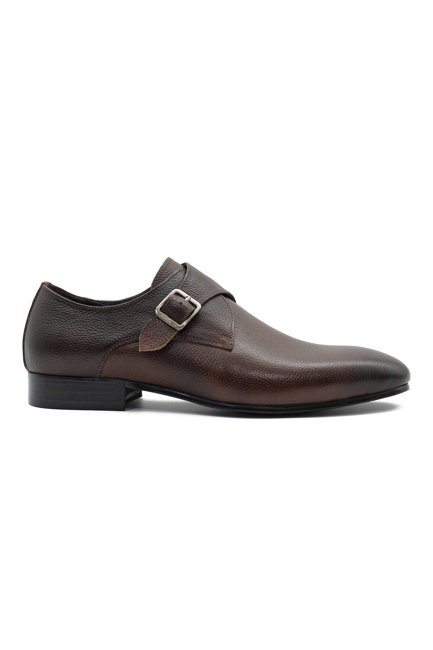 BROWN GRAIN LEATHER MONK SHOES