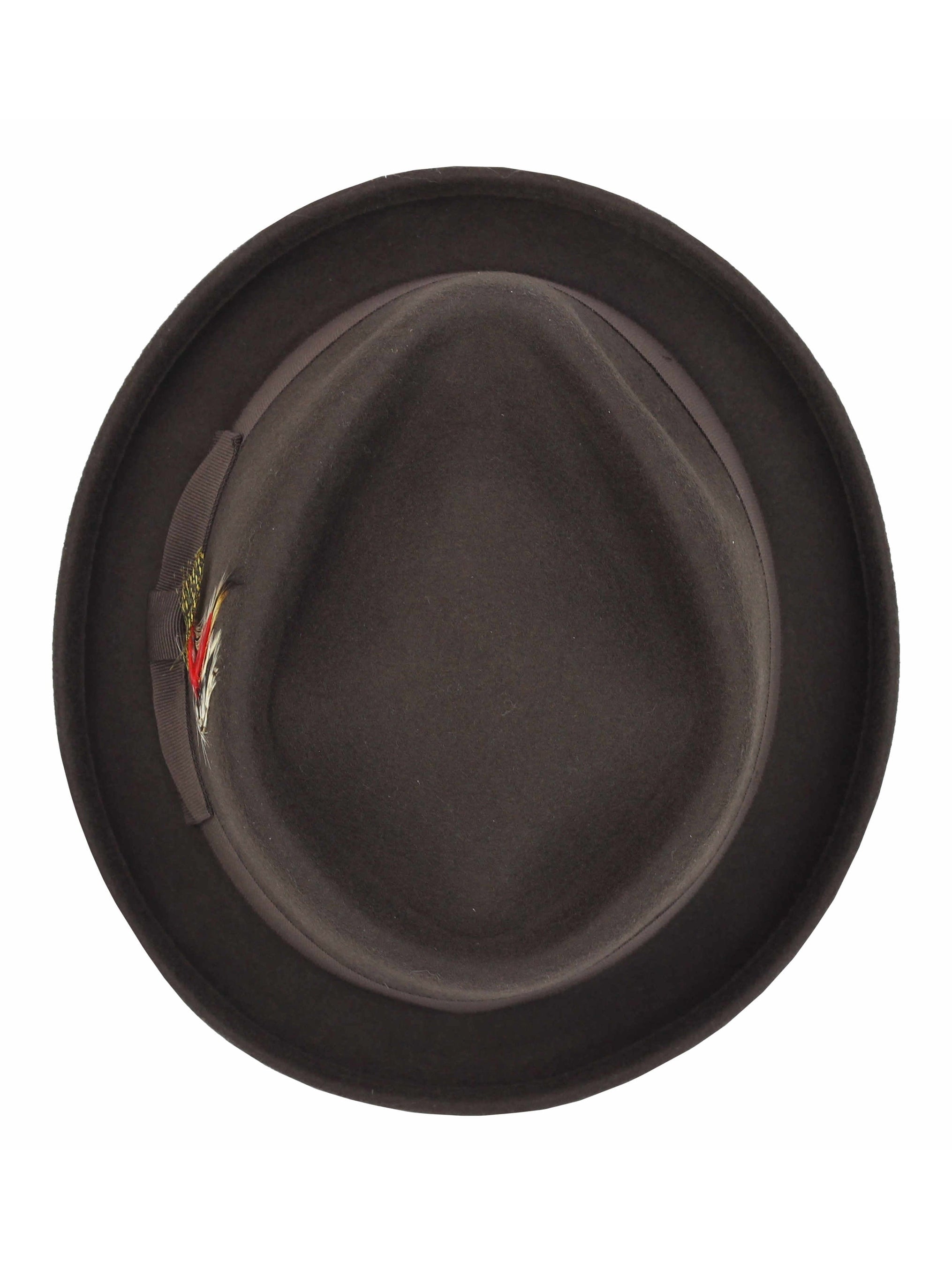 Pork Pie Brown Hat 100% Wool Felt Diamond Shape Crown - DC-310