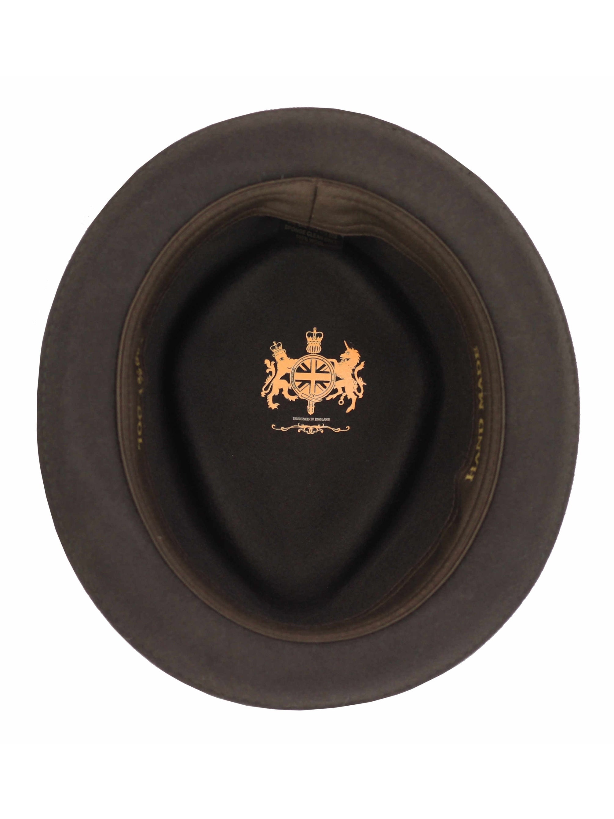 Pork Pie Brown Hat 100% Wool Felt Diamond Shape Crown - DC-310