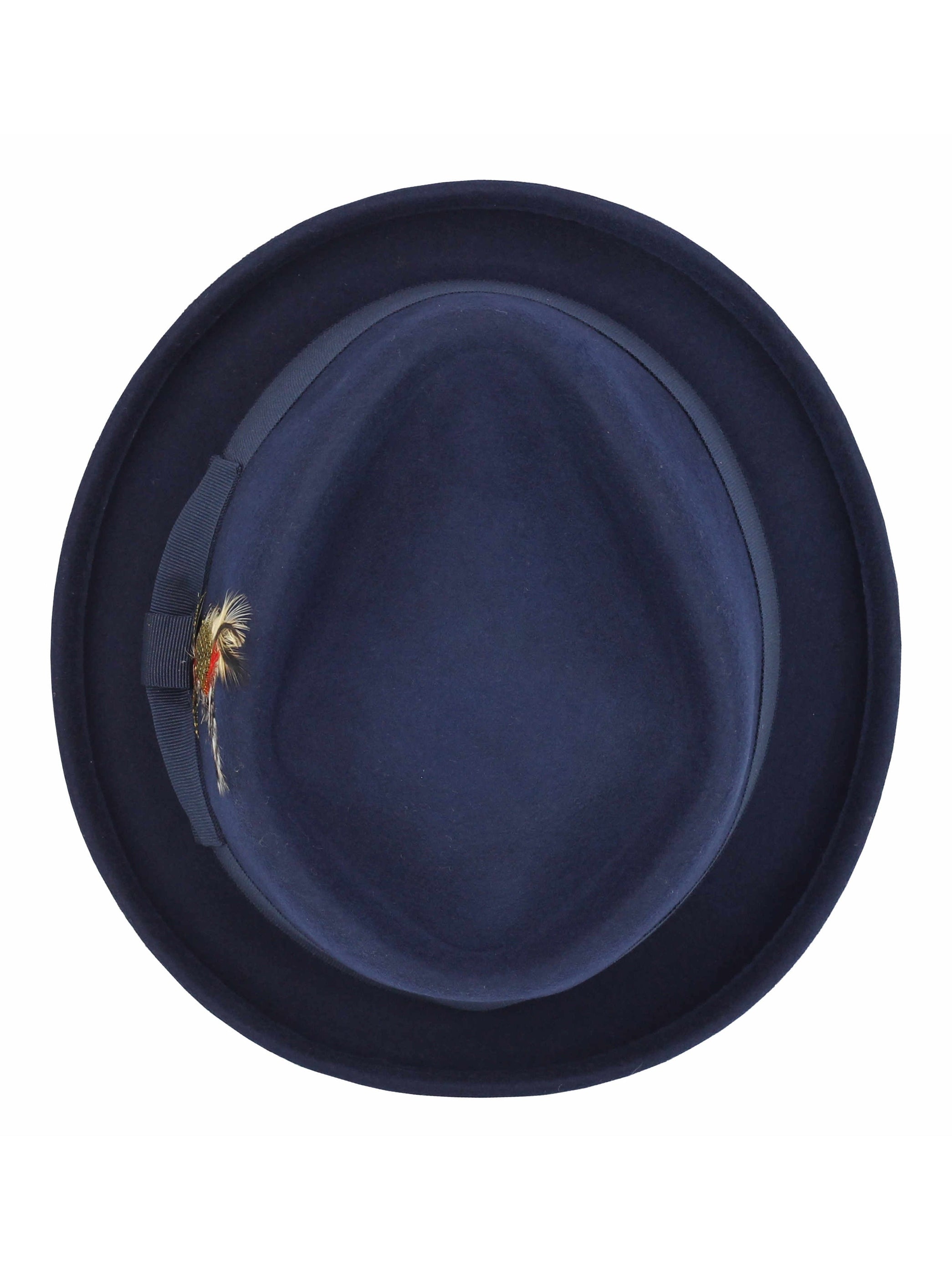 Pork Pie Navy Hat 100% Wool Felt Diamond Shape Crown